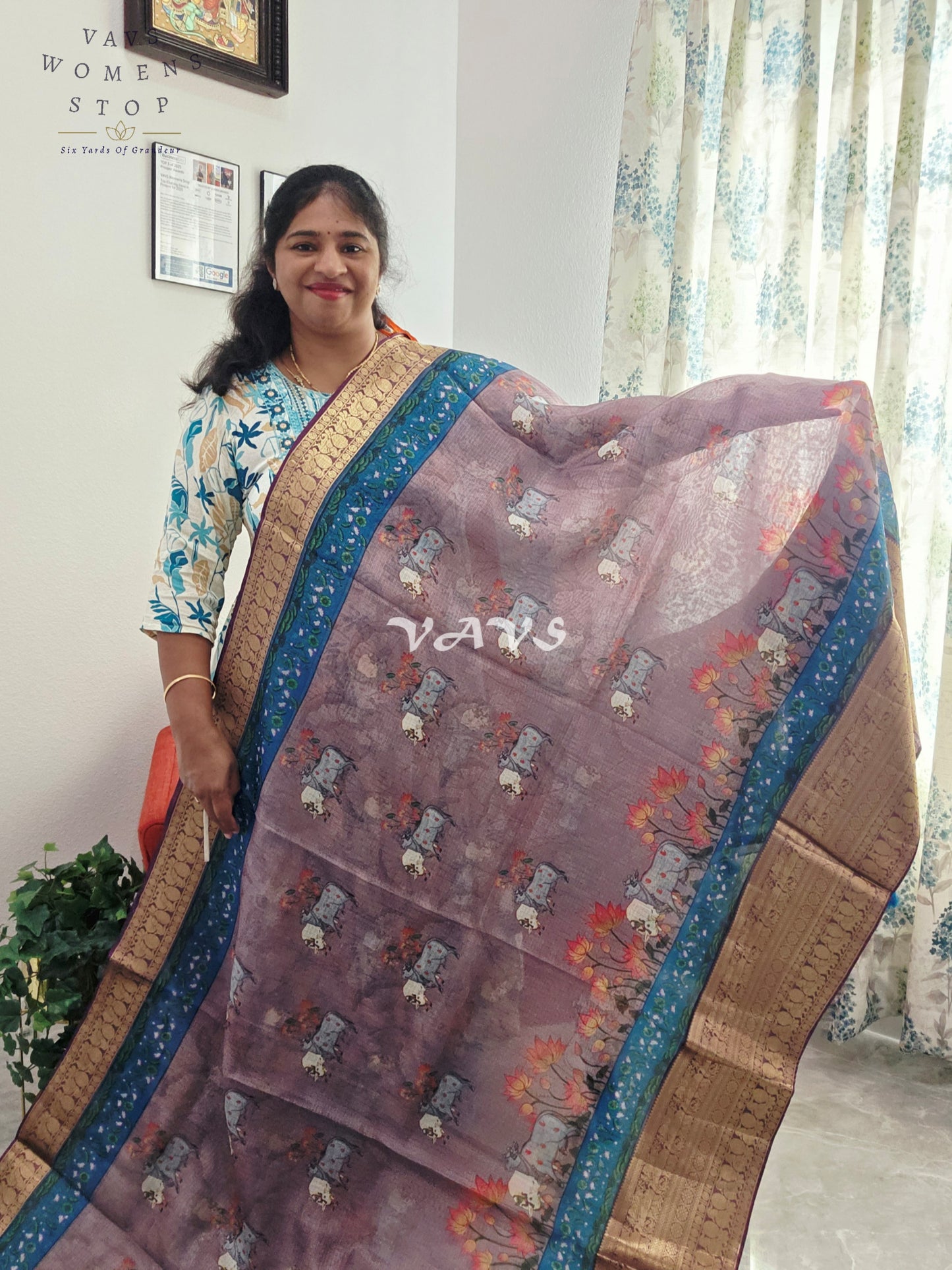 Fine Quality Kota Silk Kanchi Border Pichwai Prints Saree - Blouse