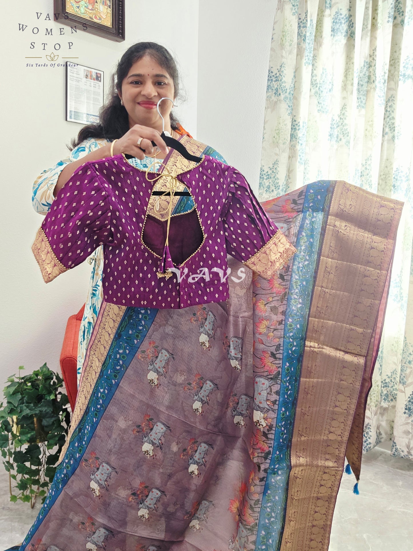 Fine Quality Kota Silk Kanchi Border Pichwai Prints Saree - Blouse