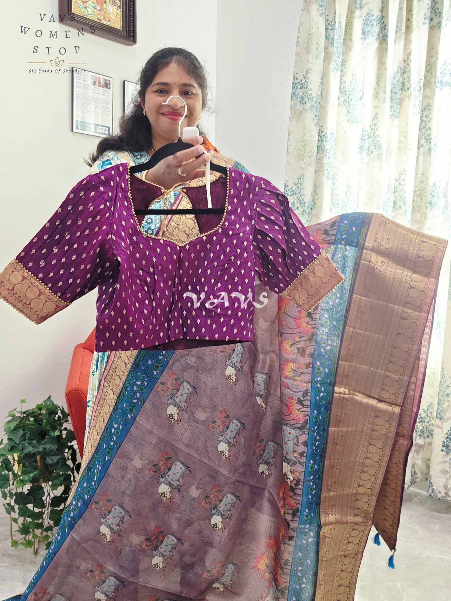 Fine Quality Kota Silk Kanchi Border Pichwai Prints Saree - Blouse