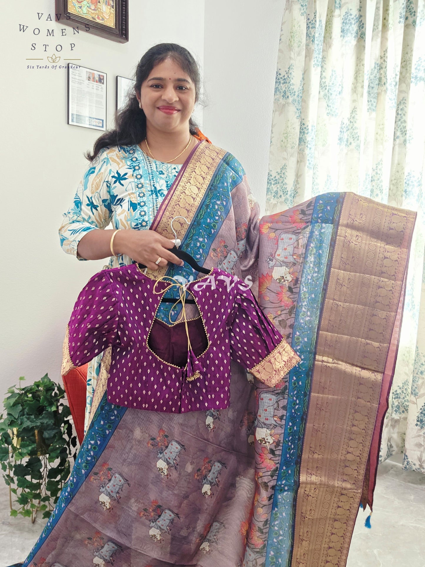 Fine Quality Kota Silk Kanchi Border Pichwai Prints Saree - Blouse