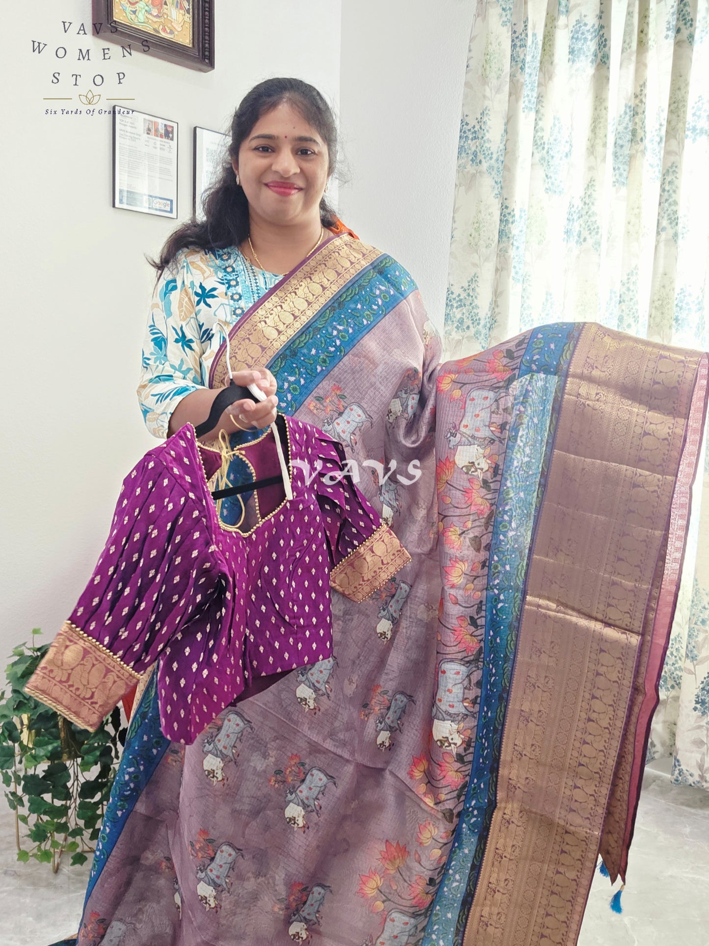 Fine Quality Kota Silk Kanchi Border Pichwai Prints Saree - Blouse