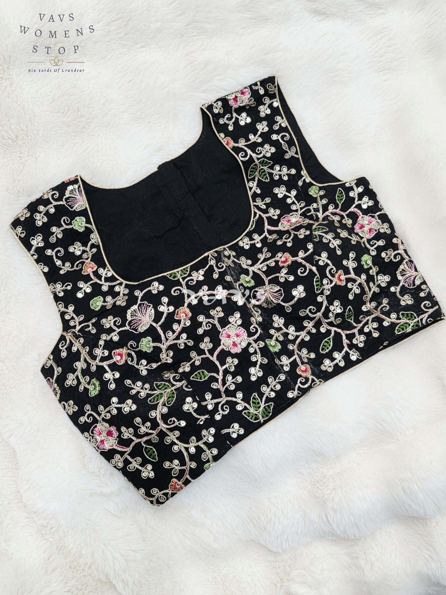 Royal Midnight Black Designer Spacesilk Sleeveless Floral Embroidered Partywear Blouse | Size 38-44