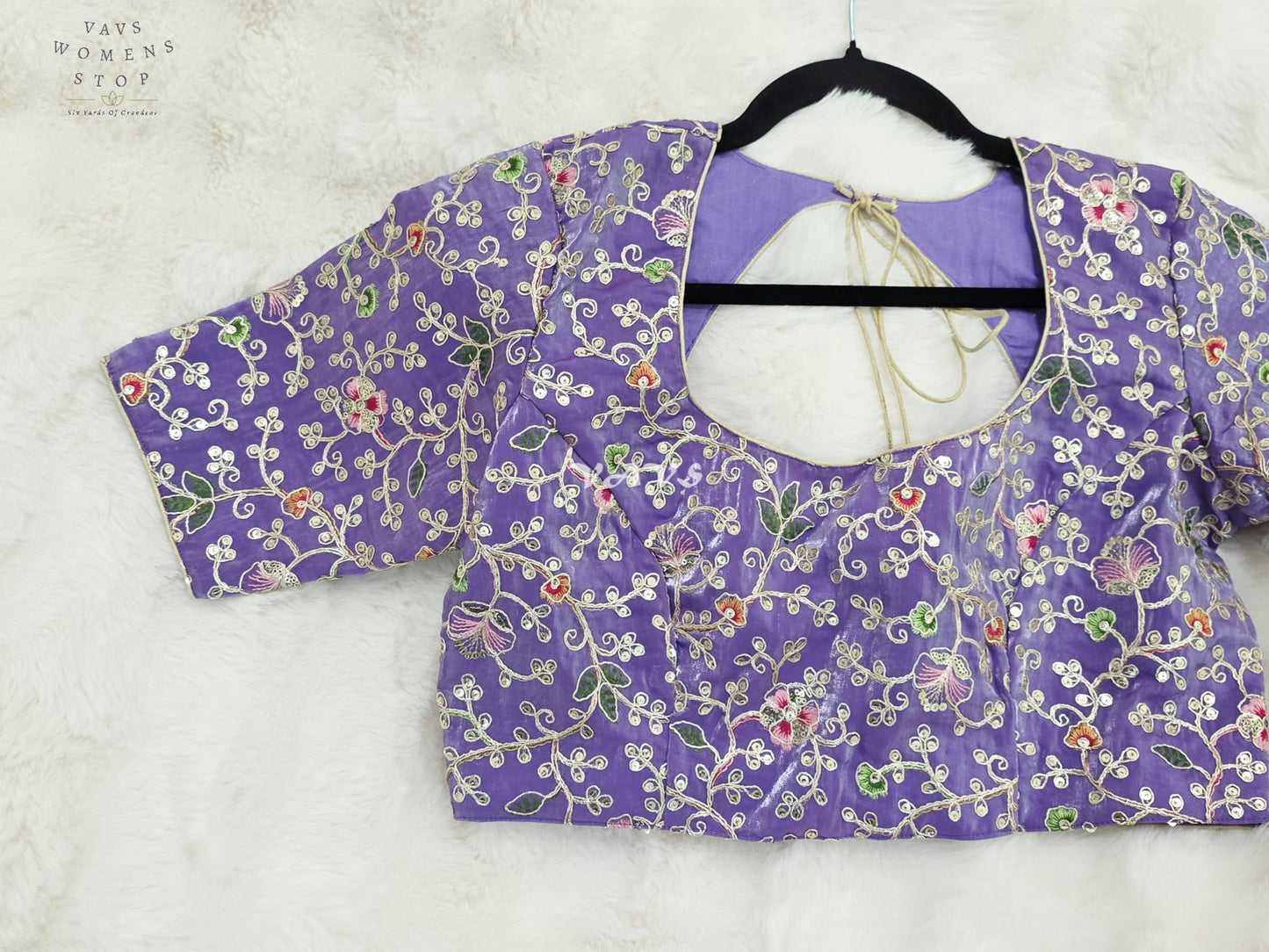 Royal Lavender Orchid Designer Space Silk Floral Embroidered Partywear Blouse | Size 40-46