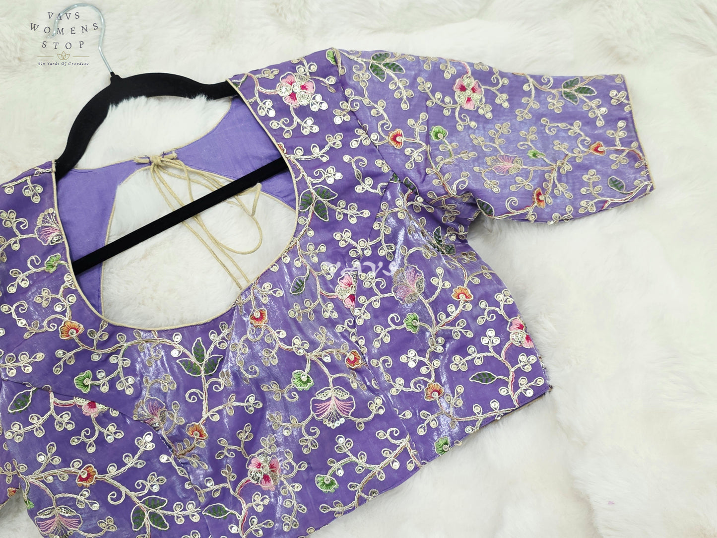 Royal Lavender Orchid Designer Space Silk Floral Embroidered Partywear Blouse | Size 40-46