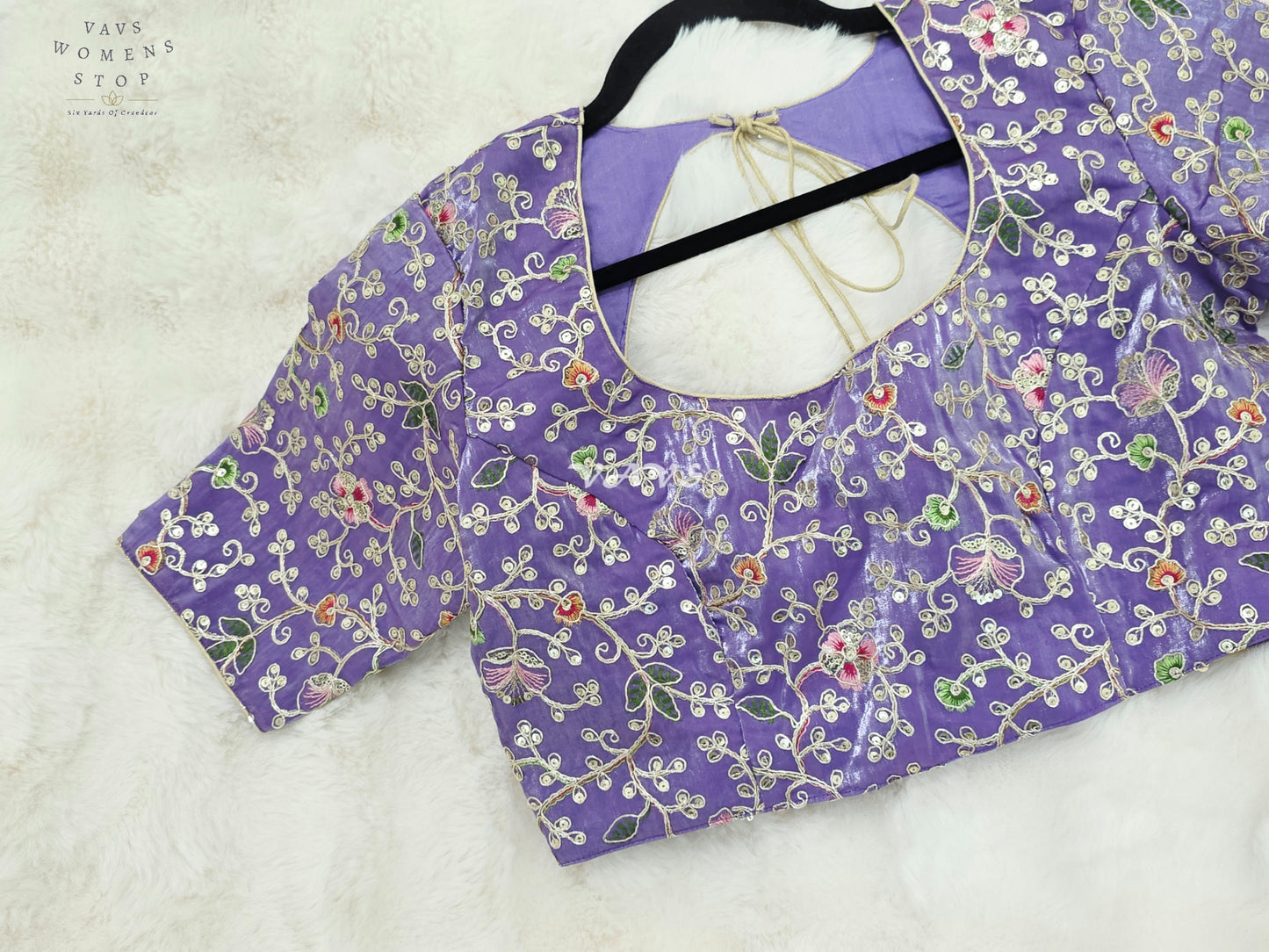 Royal Lavender Orchid Designer Space Silk Floral Embroidered Partywear Blouse | Size 40-46