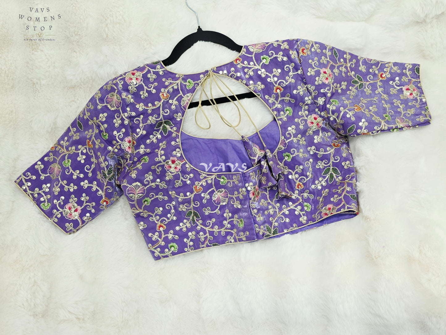 Royal Lavender Orchid Designer Space Silk Floral Embroidered Partywear Blouse | Size 40-46