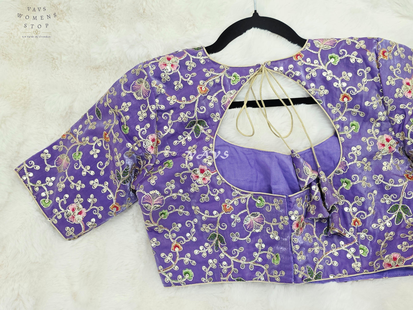 Royal Lavender Orchid Designer Space Silk Floral Embroidered Partywear Blouse | Size 40-46