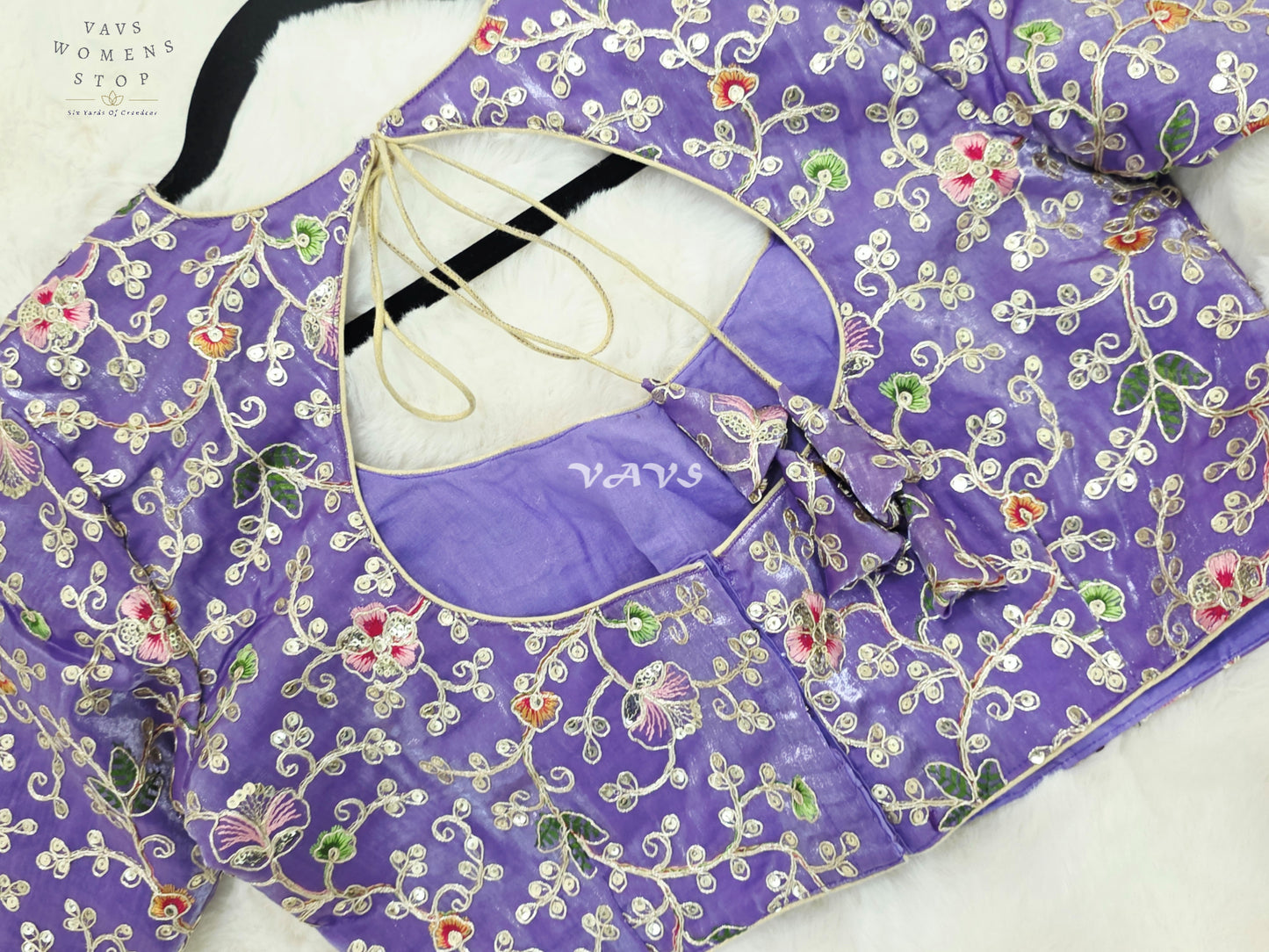 Royal Lavender Orchid Designer Space Silk Floral Embroidered Partywear Blouse | Size 40-46