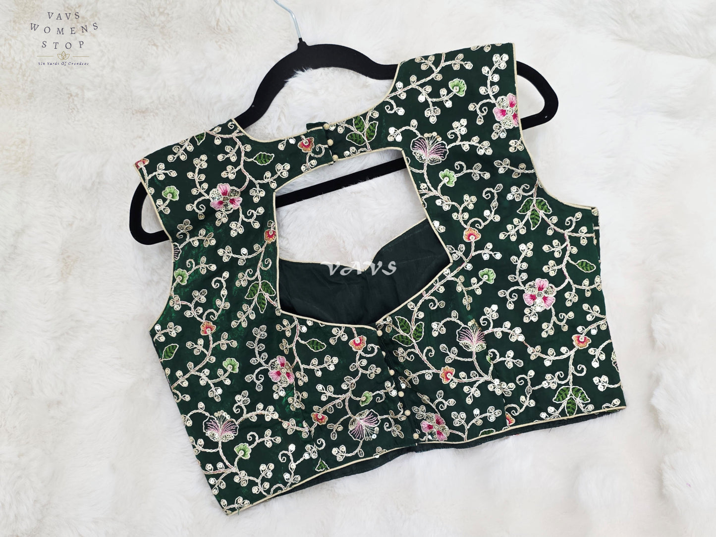 Royal Forest Emerald Designer Spacesilk Floral Embroidered Sleeveless Blouse | Size 40-46