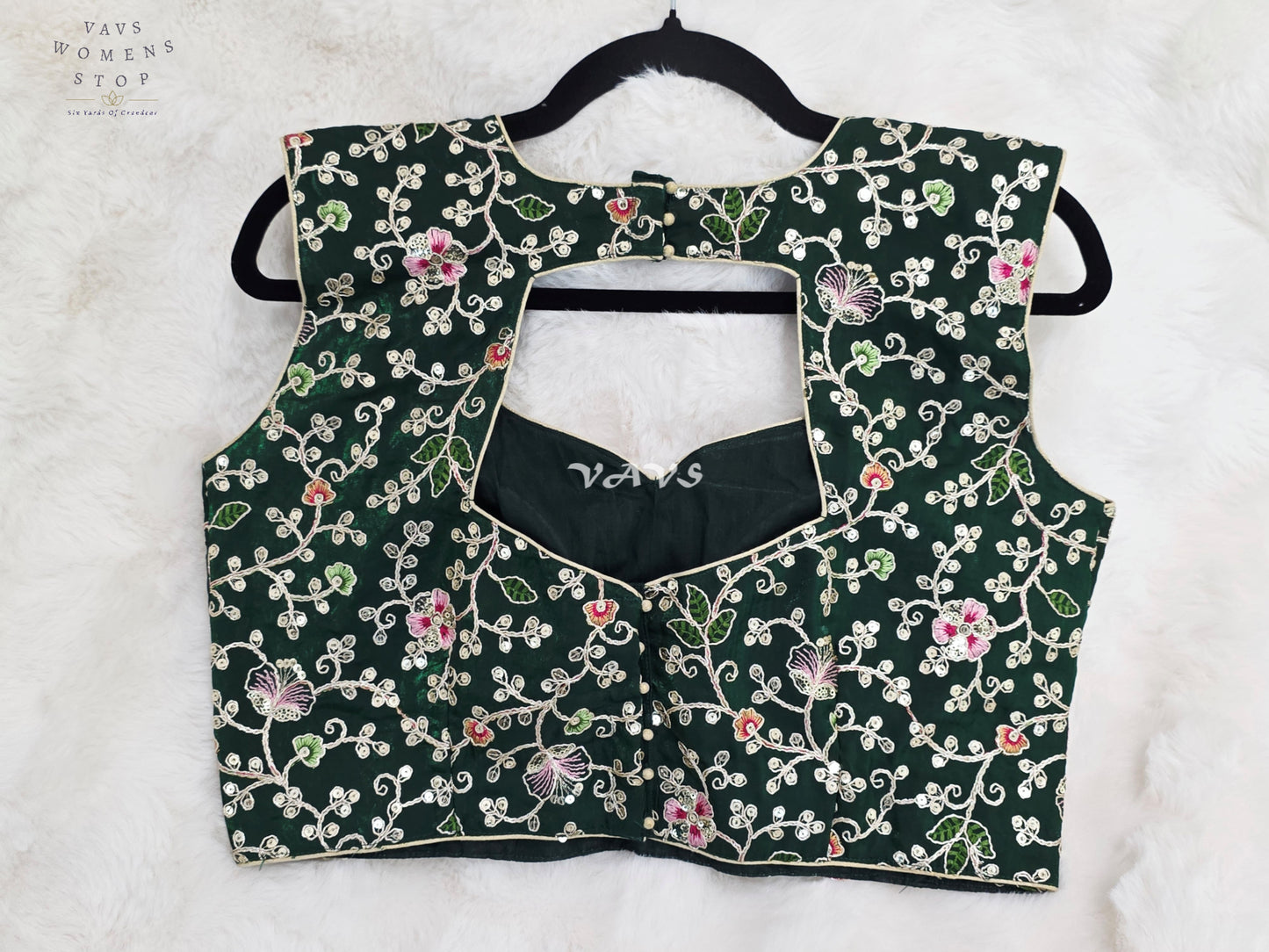 Royal Forest Emerald Designer Spacesilk Floral Embroidered Sleeveless Blouse | Size 40-46