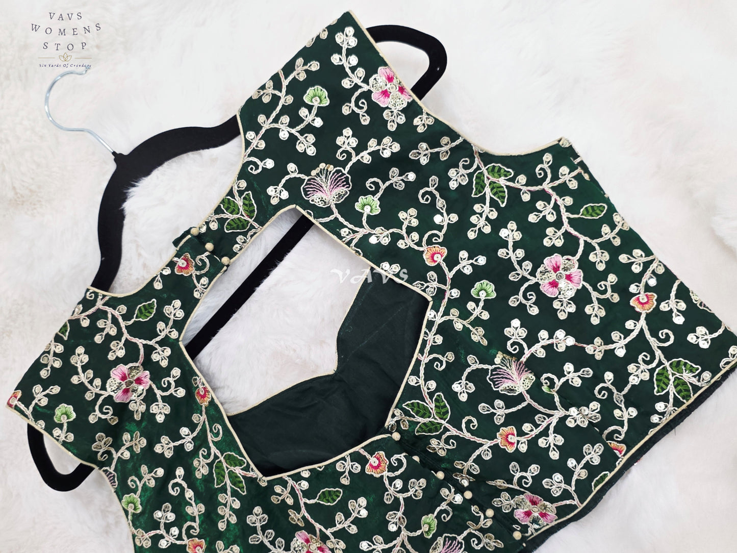 Royal Forest Emerald Designer Spacesilk Floral Embroidered Sleeveless Blouse | Size 40-46