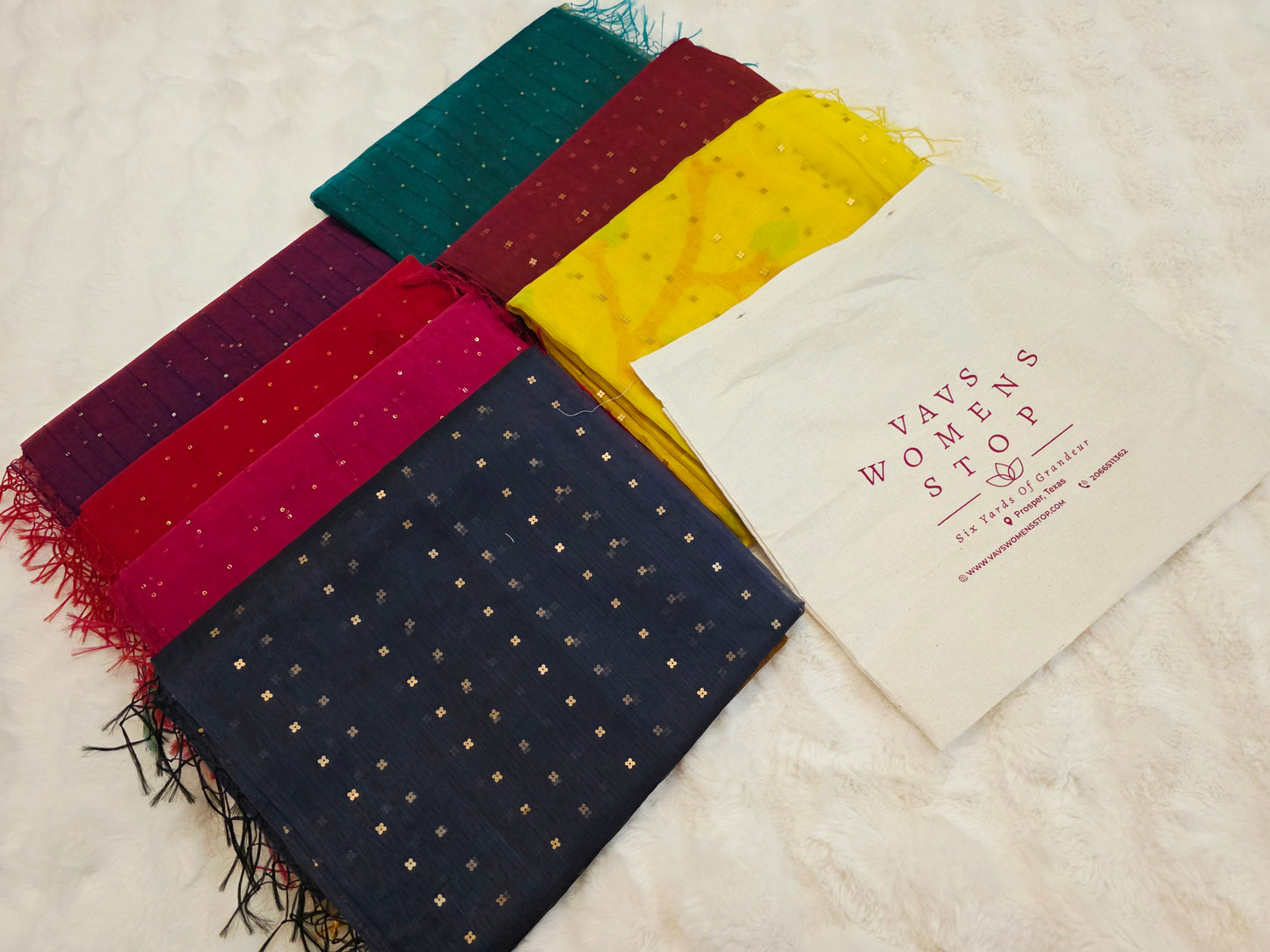 Pure Muslin Silk Saree Bundle with Sequins & Paithani Pallu – 7-Piece Set