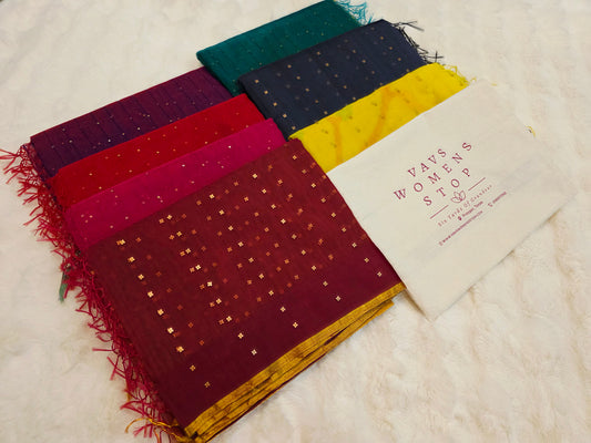 Pure Muslin Silk Saree Bundle with Sequins & Paithani Pallu – 7-Piece Set