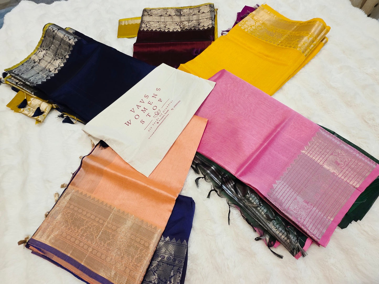 Mangalagiri Handloom Silk Cotton Sarees with Blouse Pieces – 5-Piece Set