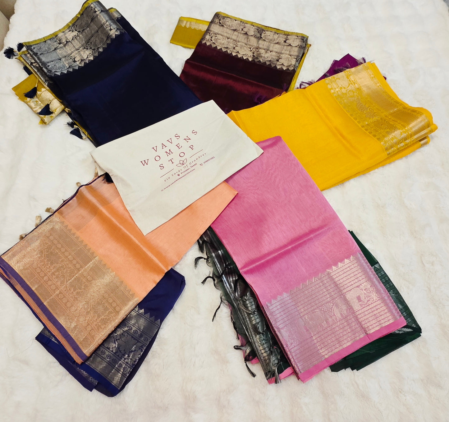 Mangalagiri Handloom Silk Cotton Sarees with Blouse Pieces – 5-Piece Set