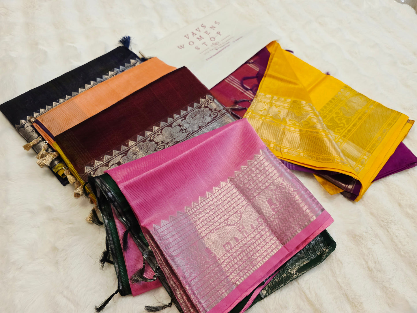 Mangalagiri Handloom Silk Cotton Sarees with Blouse Pieces – 5-Piece Set