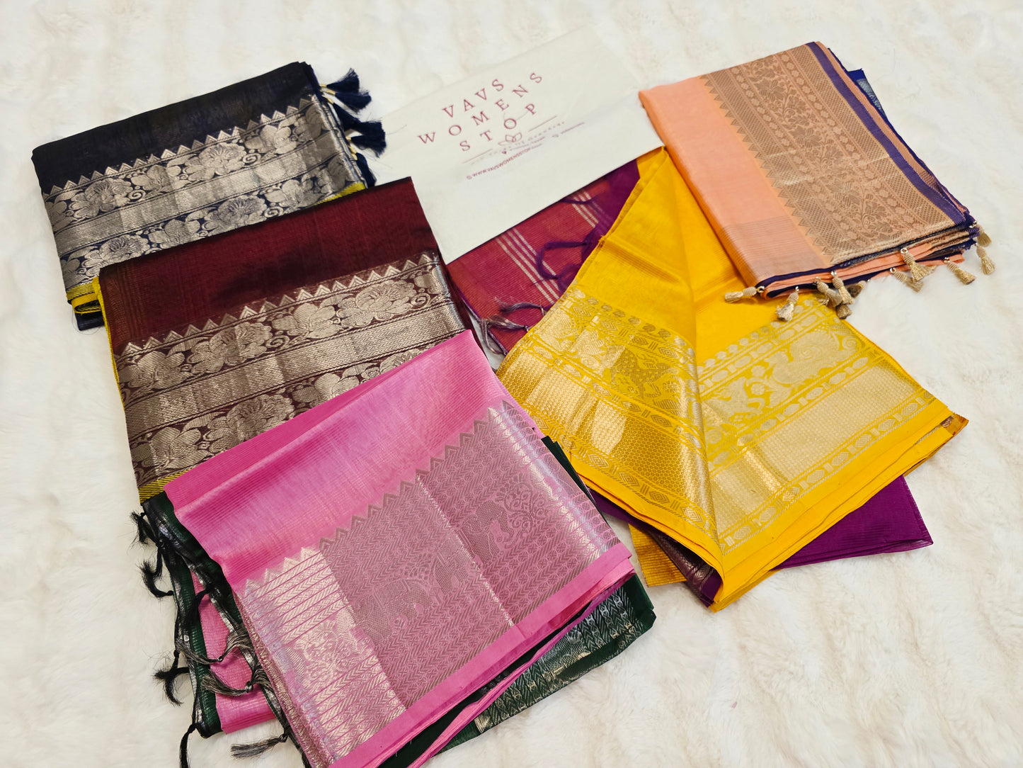 Mangalagiri Handloom Silk Cotton Sarees with Blouse Pieces – 5-Piece Set