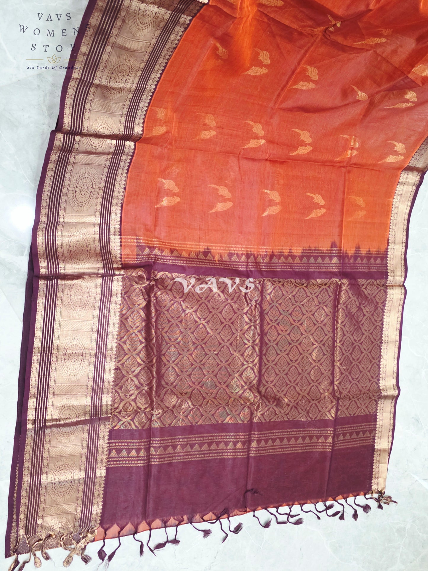 Royal Burnt Sienna & Merlot Wine Handloom Mangalagiri Pattu Silk Cotton Saree with Stitched Blouse