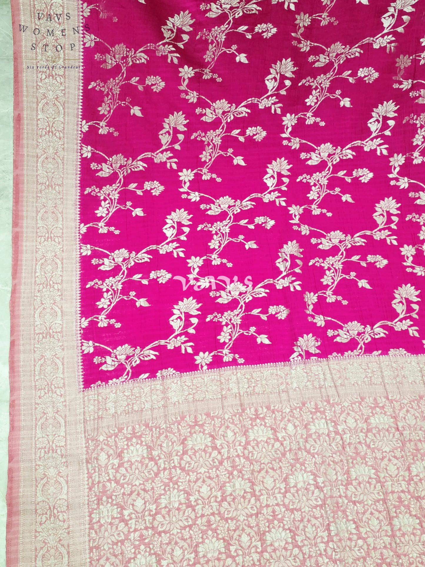 Royal Fuchsia Pink Semi Tussar Georgette Meenakari Designer Saree with Stitched Blouse Size 38-44