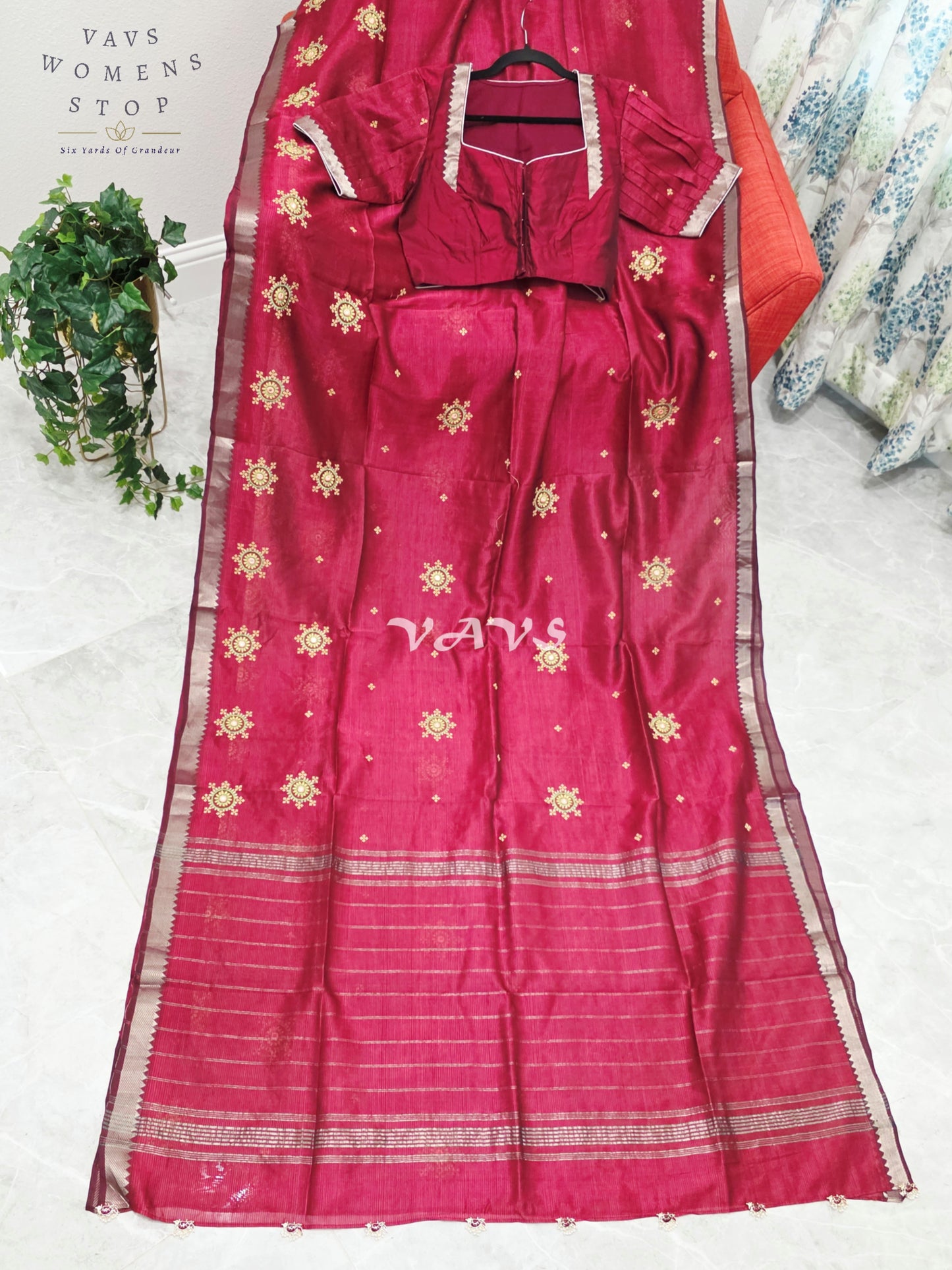 Regal Maroon Kutch Embroidery Mangalagiri Silk Cotton Handloom Saree with Stitched Blouse Size 38-44