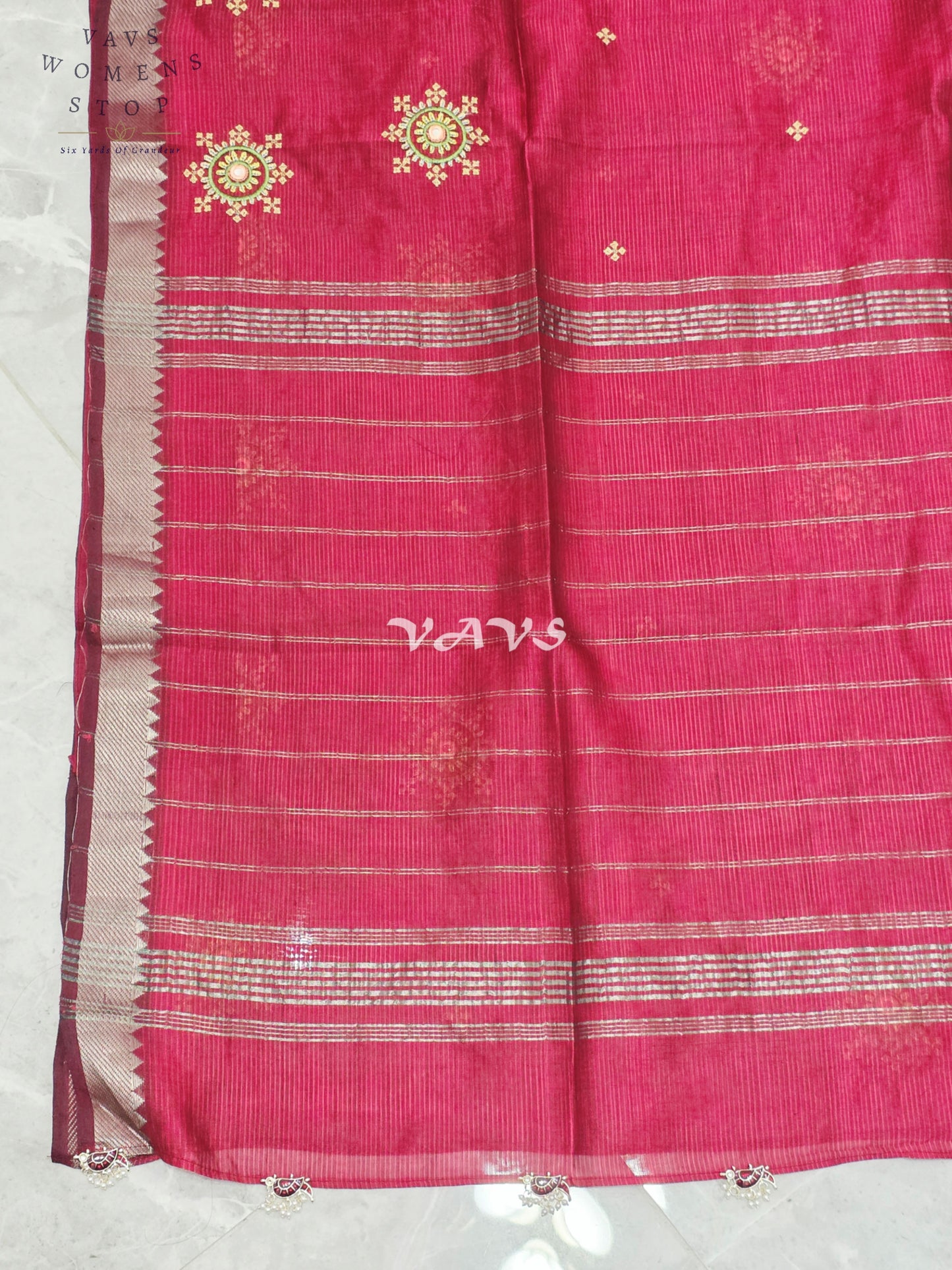 Regal Maroon Kutch Embroidery Mangalagiri Silk Cotton Handloom Saree with Stitched Blouse Size 38-44