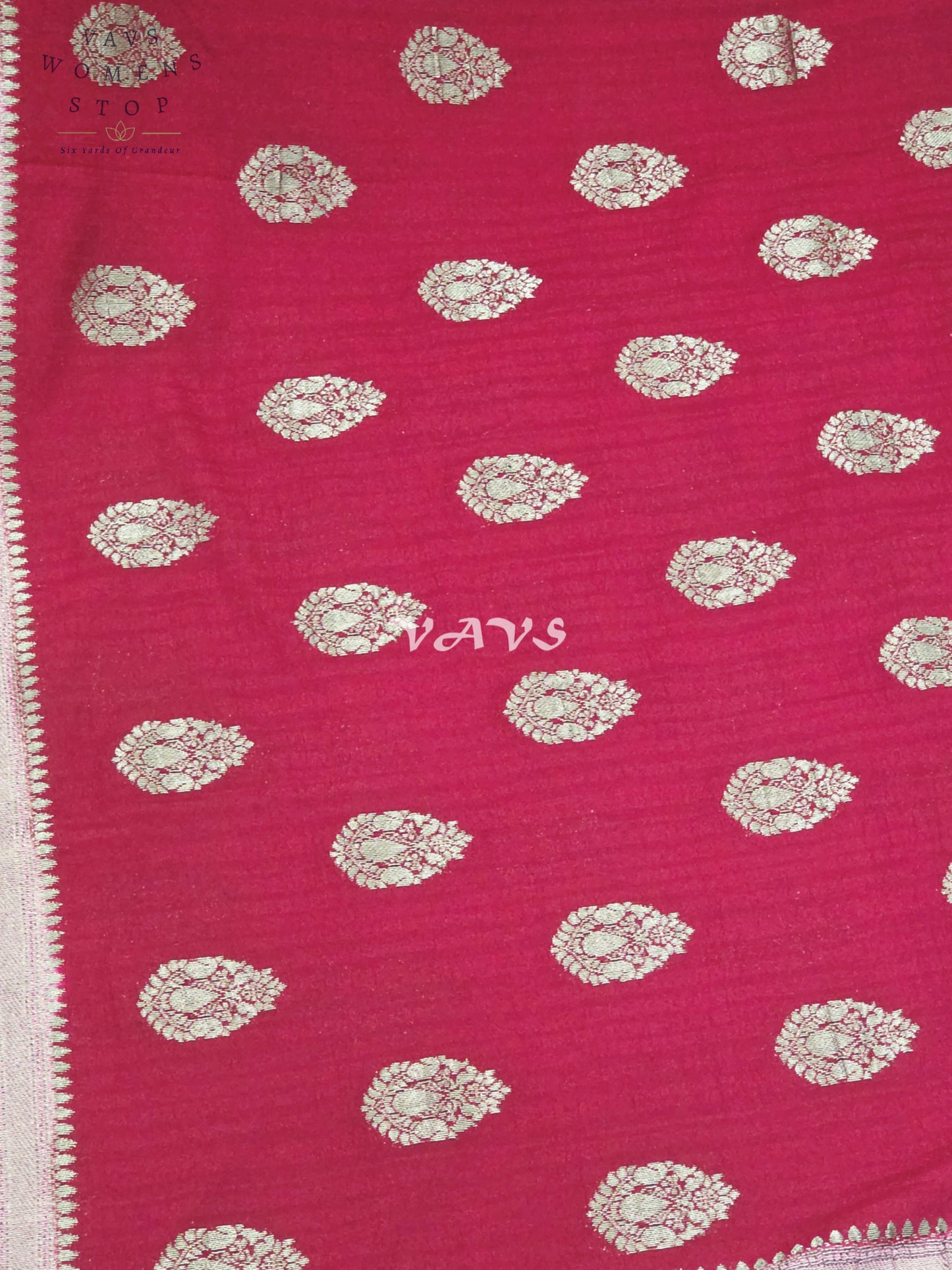 Regal Wine Burgundy Semi Tussar Georgette Saree with Silver Zari Buttas, Mauve Zari Border & Stitched Blouse Size 40-46