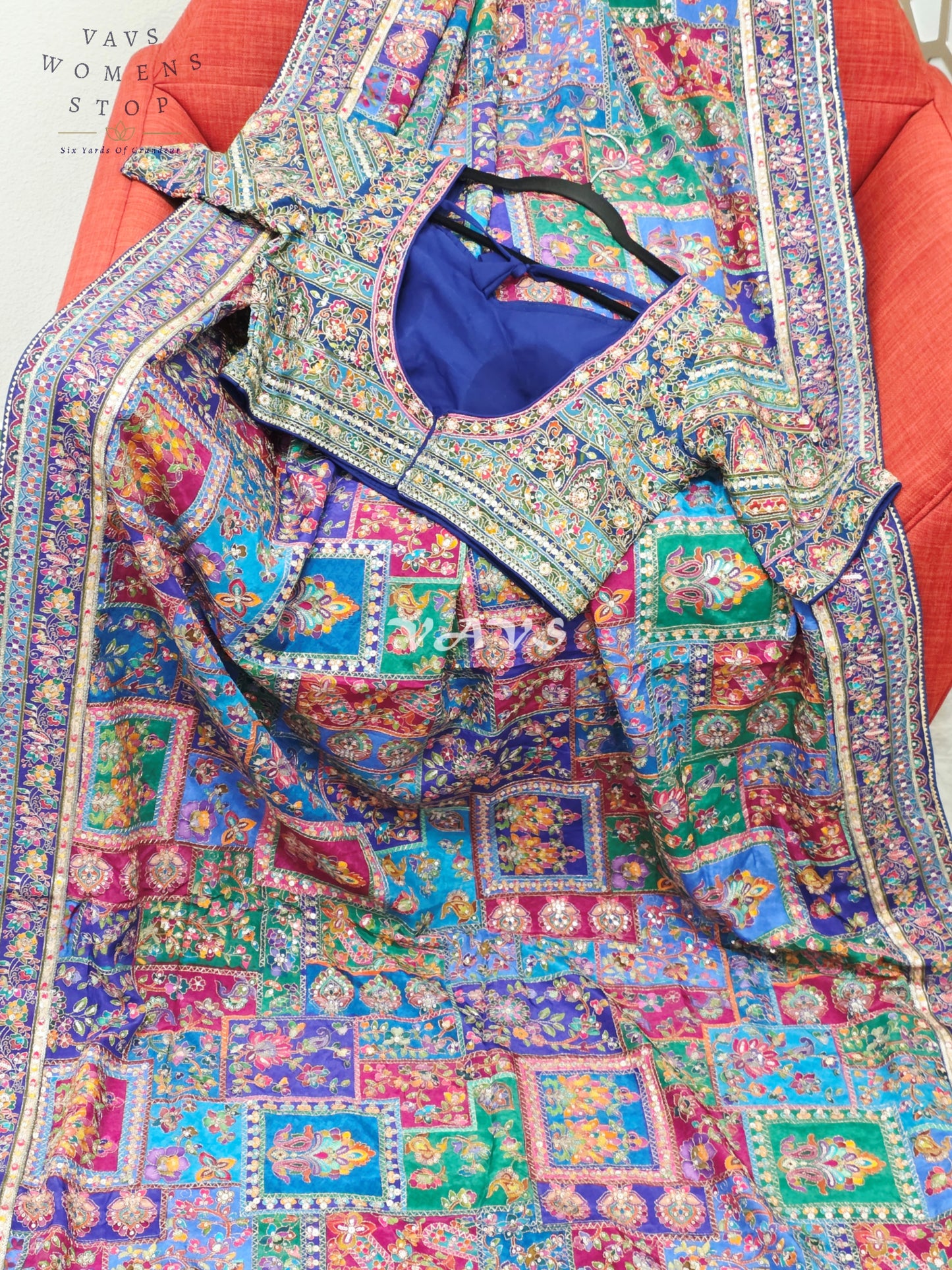 Regal Jewel-Tone Chinon Crepe Silk Saree with All-Over Heritage Embroidery & Designer Stitched Blouse