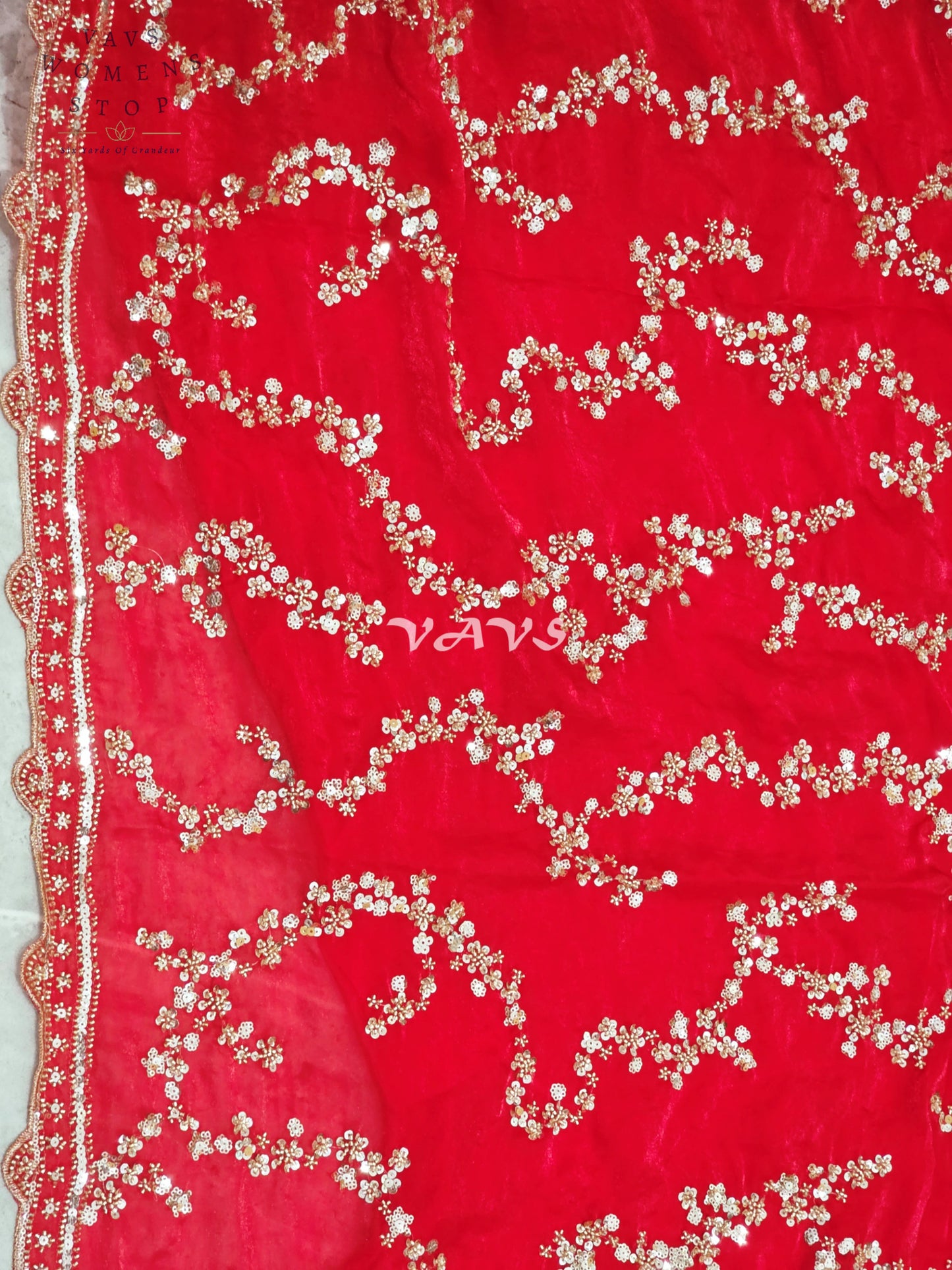 Royal Scarlet Ruby Red Space Silk Sequin Cocktail Saree with Champagne Gold Work & Designer Stitched Blouse