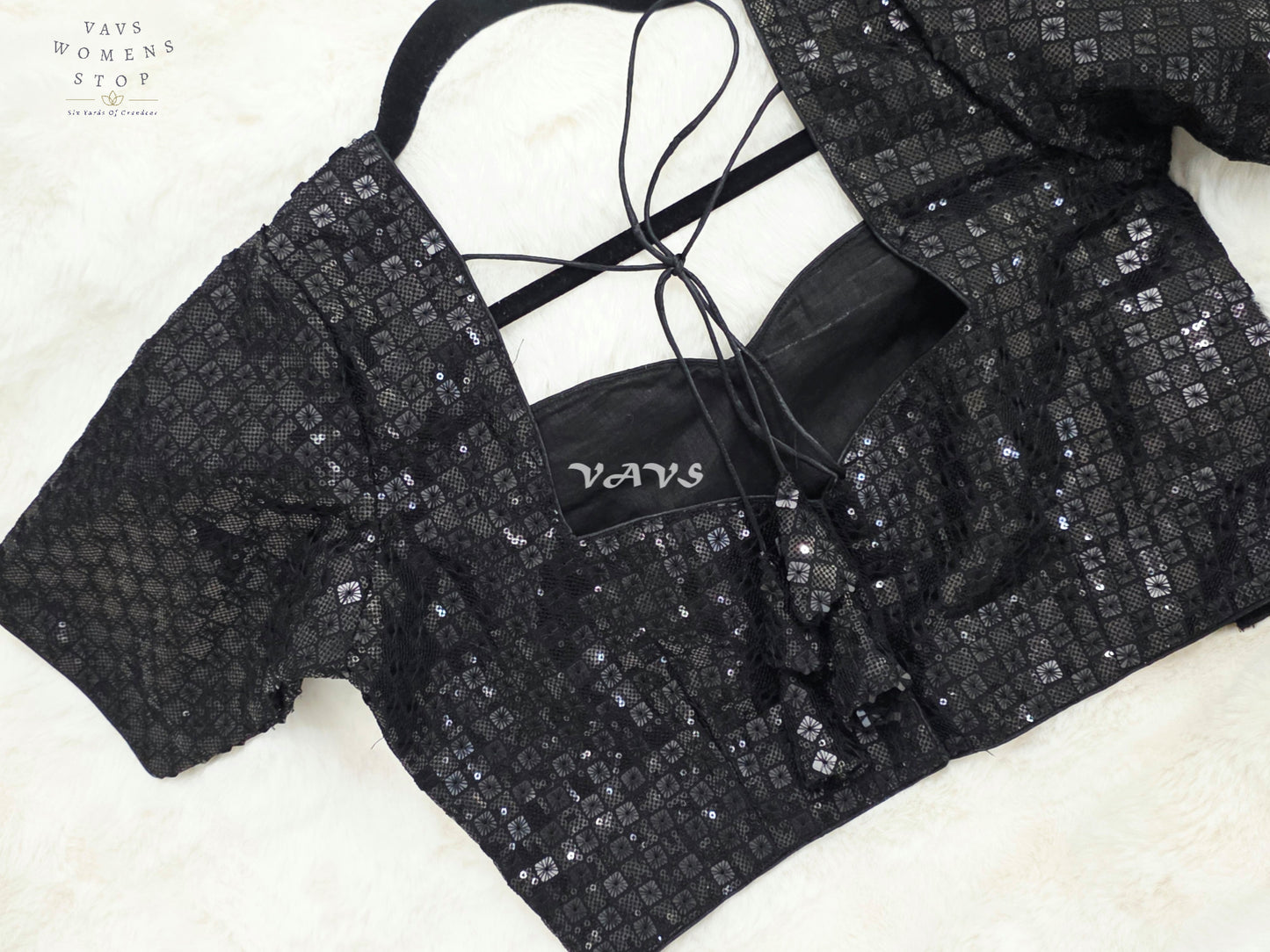 Midnight Black Sequin Embroidered Designer Saree Blouse | Size 38–44