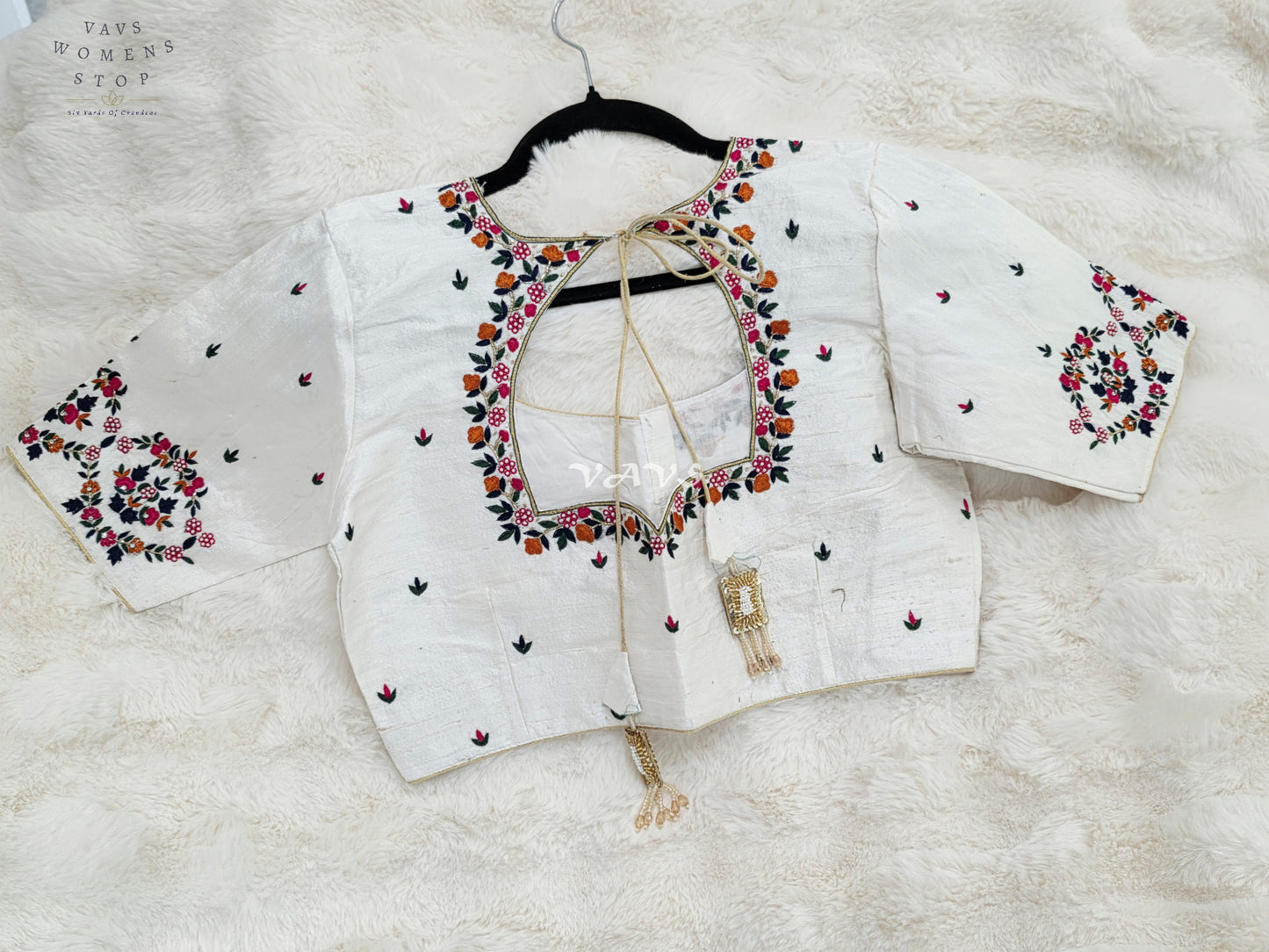 Regal Pearl Ivory Hand Embroidered Maggam Work Designer Blouse | Size 38-44