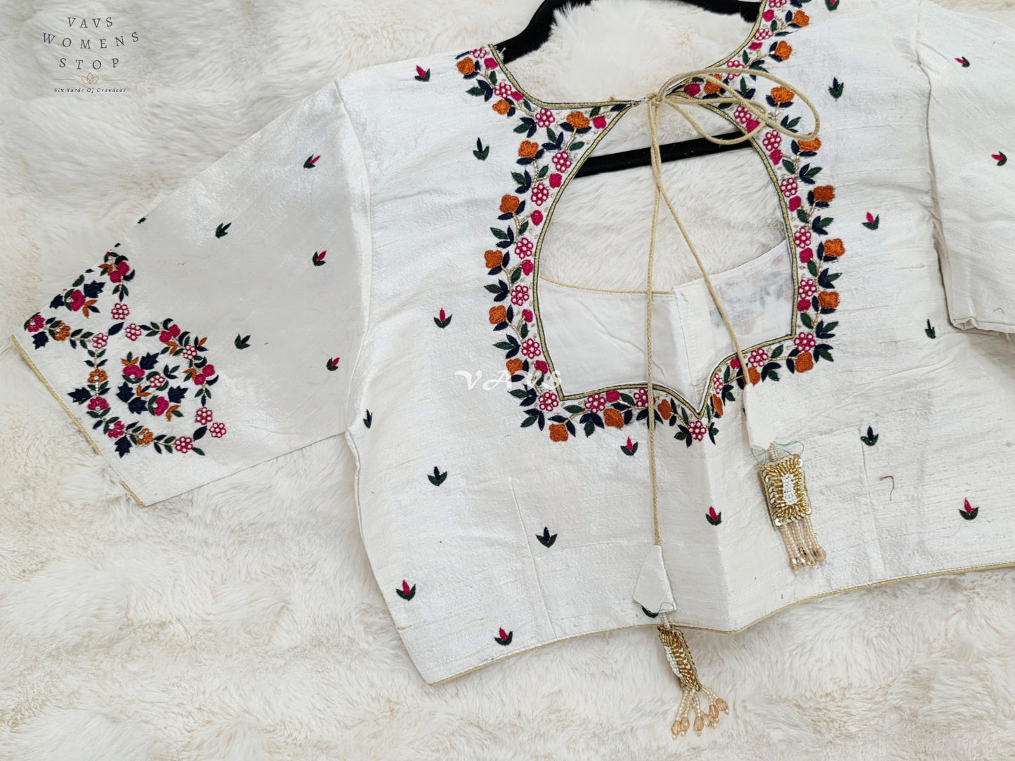 Regal Pearl Ivory Hand Embroidered Maggam Work Designer Blouse | Size 38-44