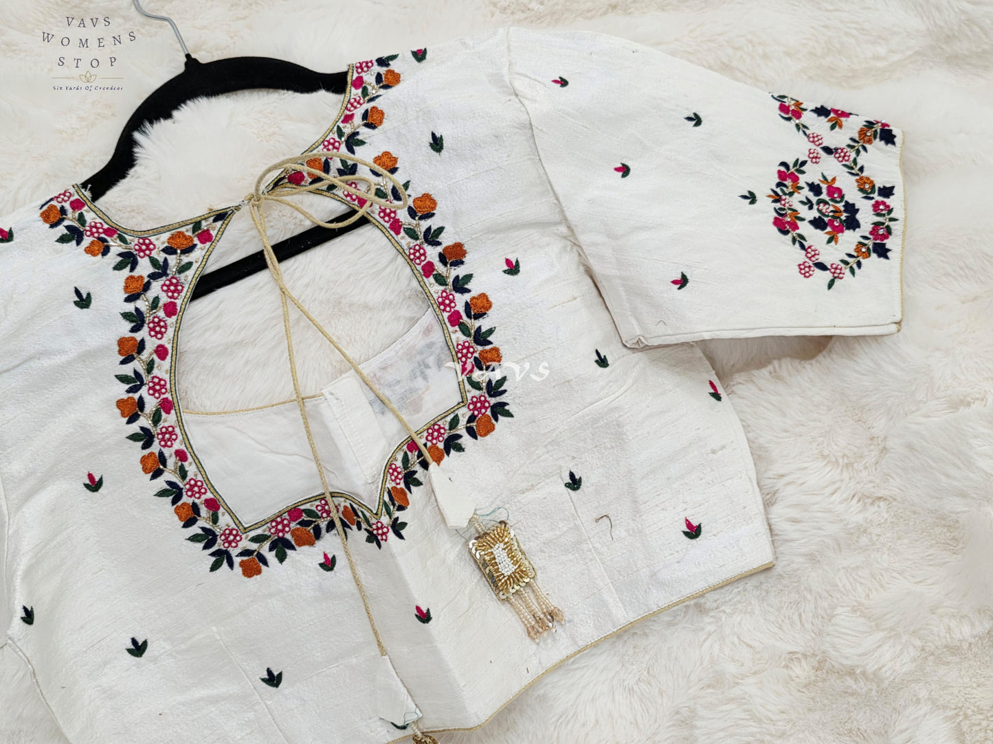 Regal Pearl Ivory Hand Embroidered Maggam Work Designer Blouse | Size 38-44