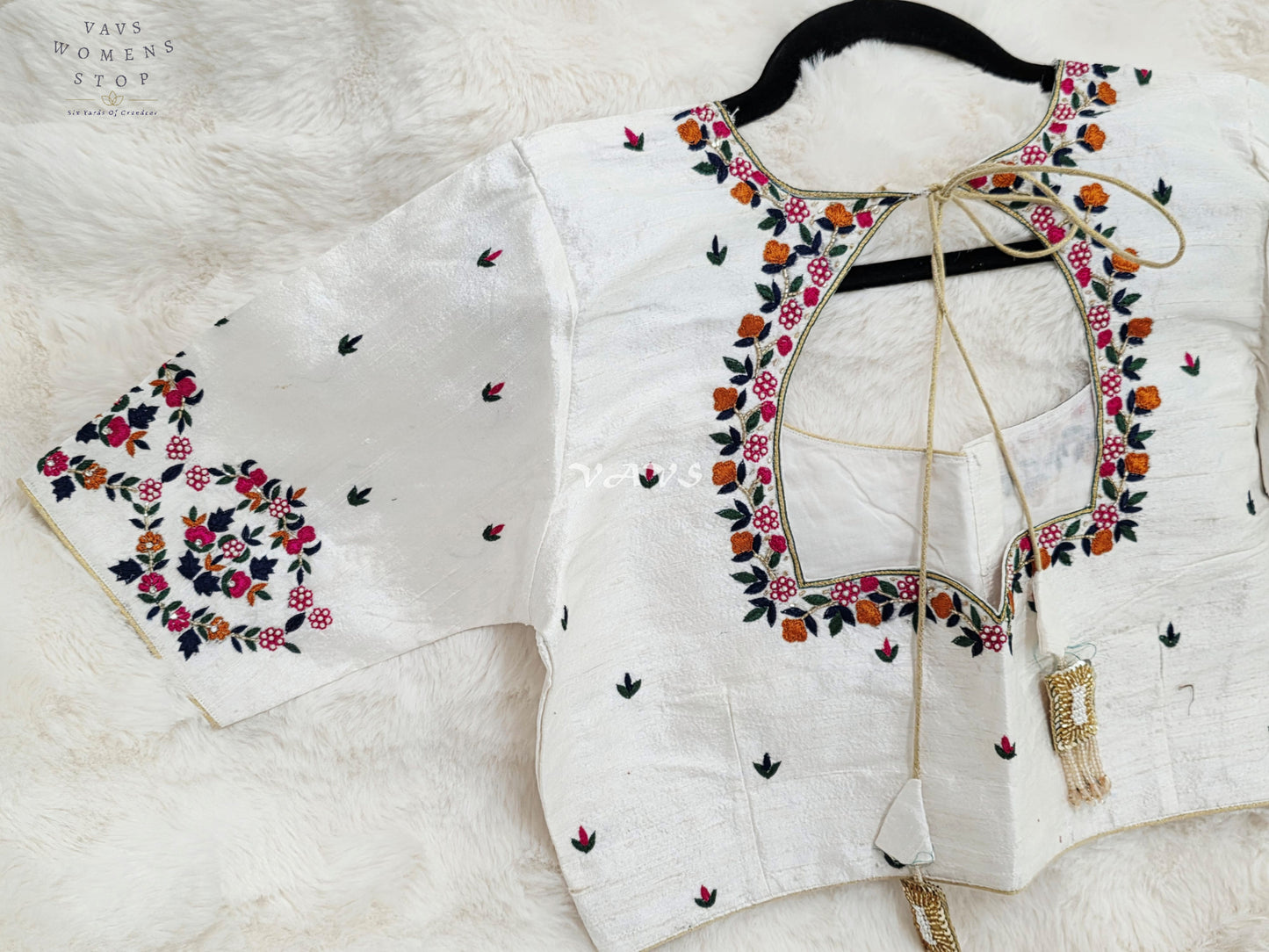 Regal Pearl Ivory Hand Embroidered Maggam Work Designer Blouse | Size 38-44