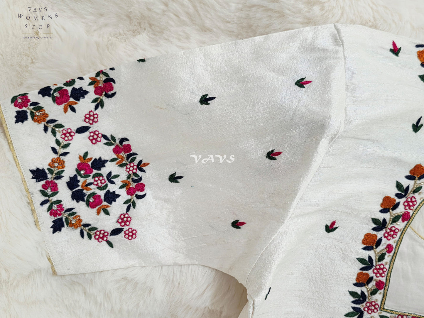 Regal Pearl Ivory Hand Embroidered Maggam Work Designer Blouse | Size 38-44
