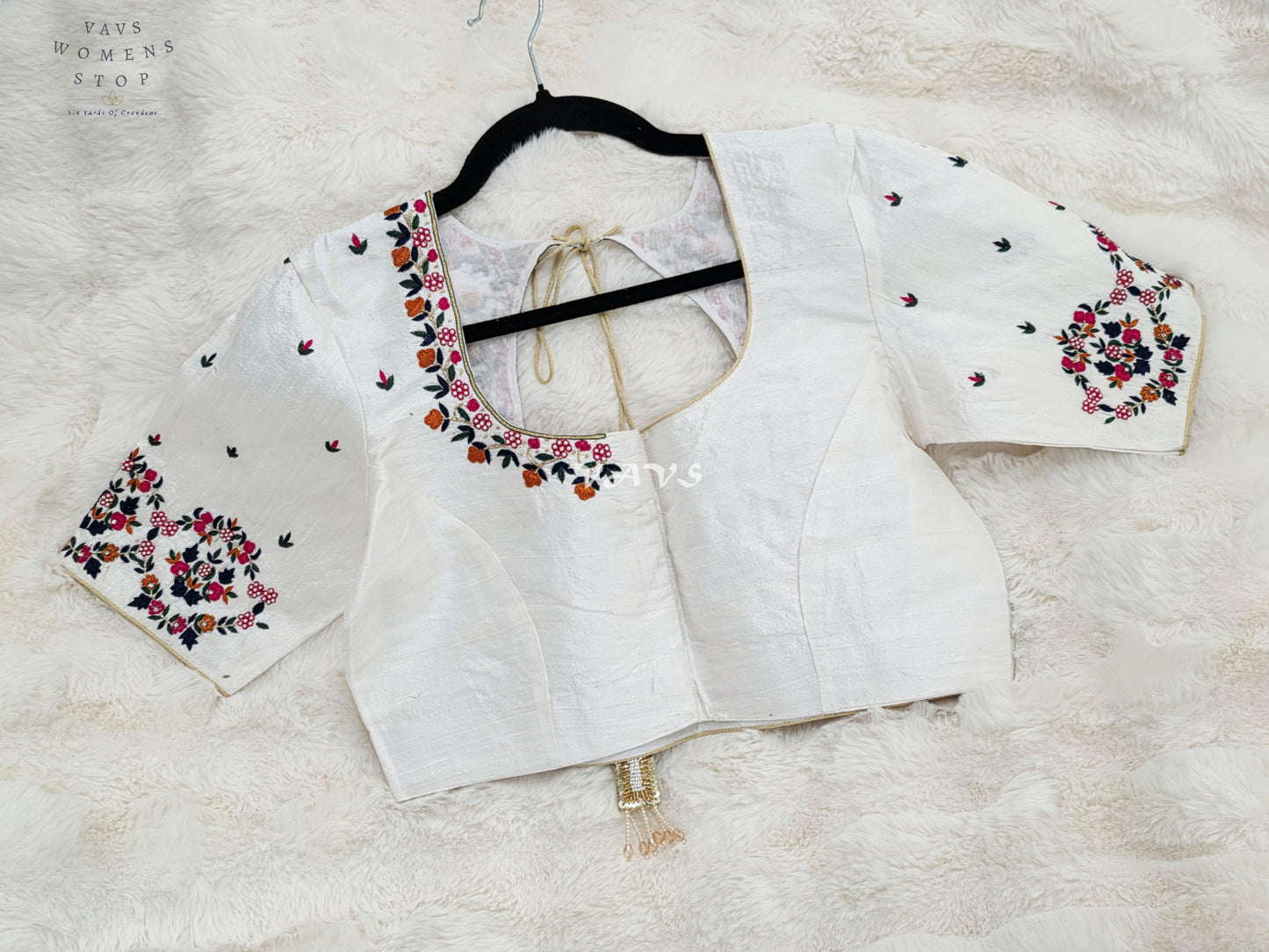 Regal Pearl Ivory Hand Embroidered Maggam Work Designer Blouse | Size 38-44