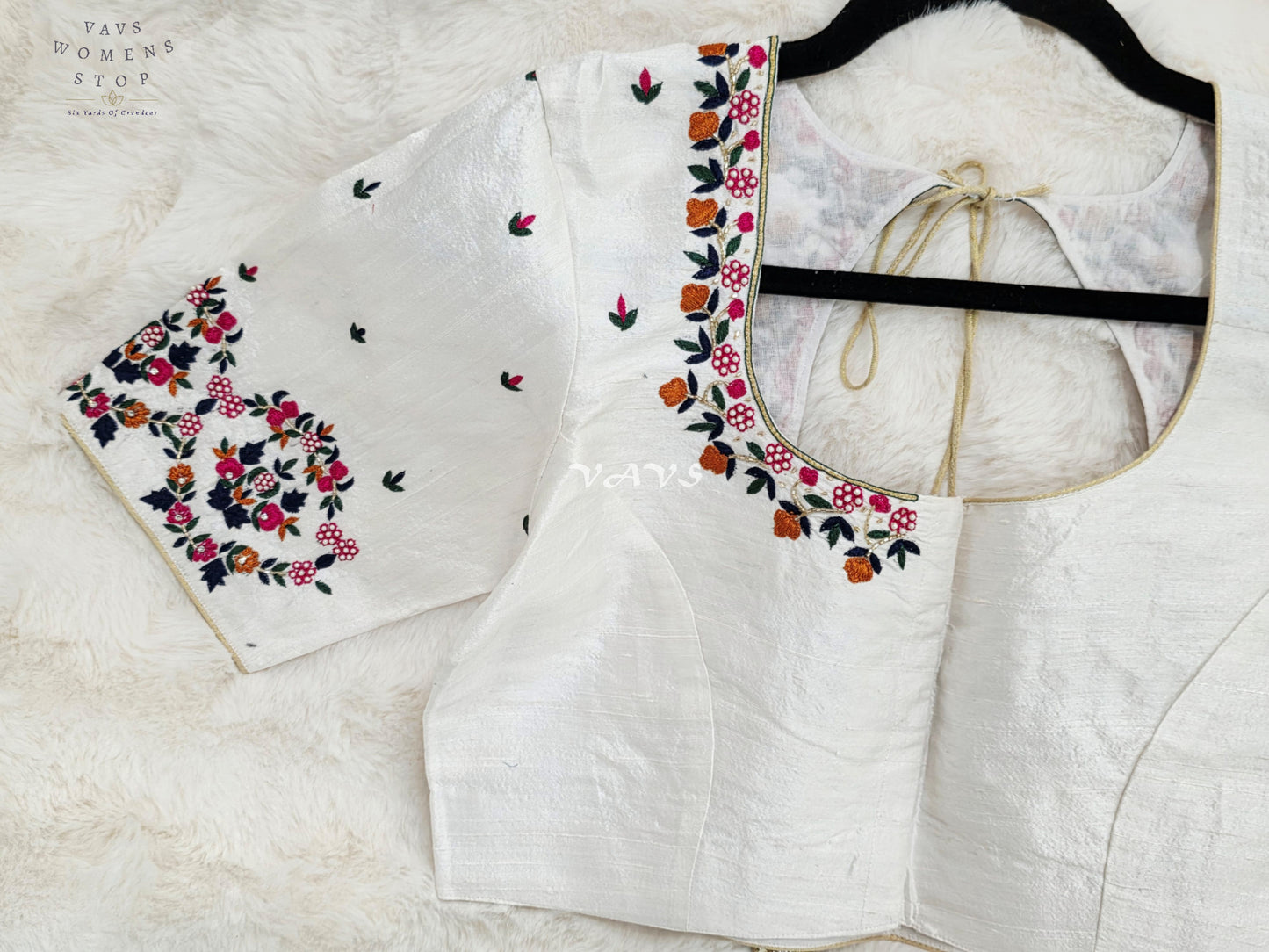Regal Pearl Ivory Hand Embroidered Maggam Work Designer Blouse | Size 38-44