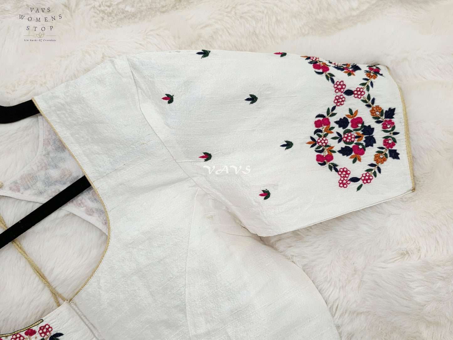 Regal Pearl Ivory Hand Embroidered Maggam Work Designer Blouse | Size 38-44