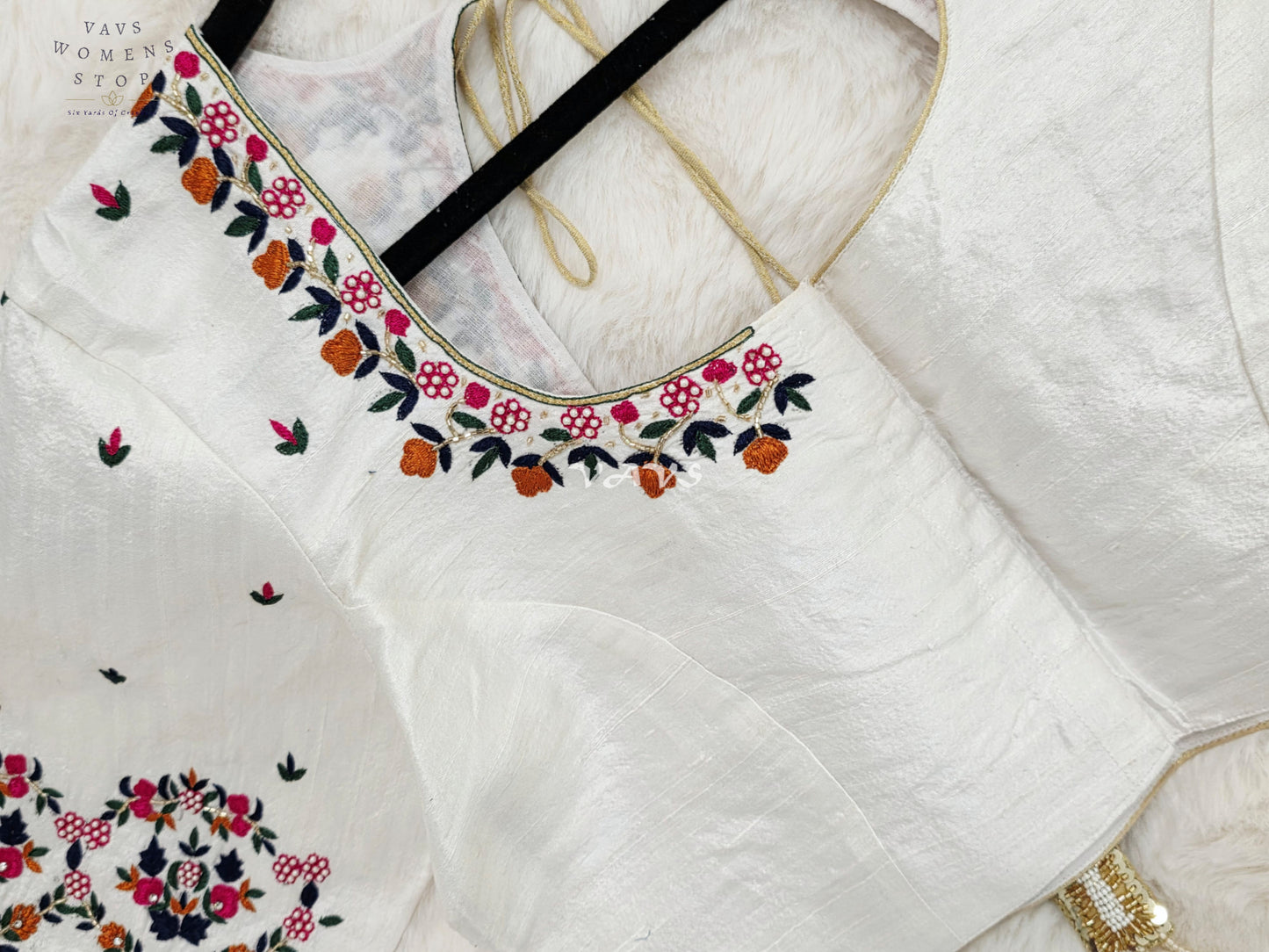 Regal Pearl Ivory Hand Embroidered Maggam Work Designer Blouse | Size 38-44