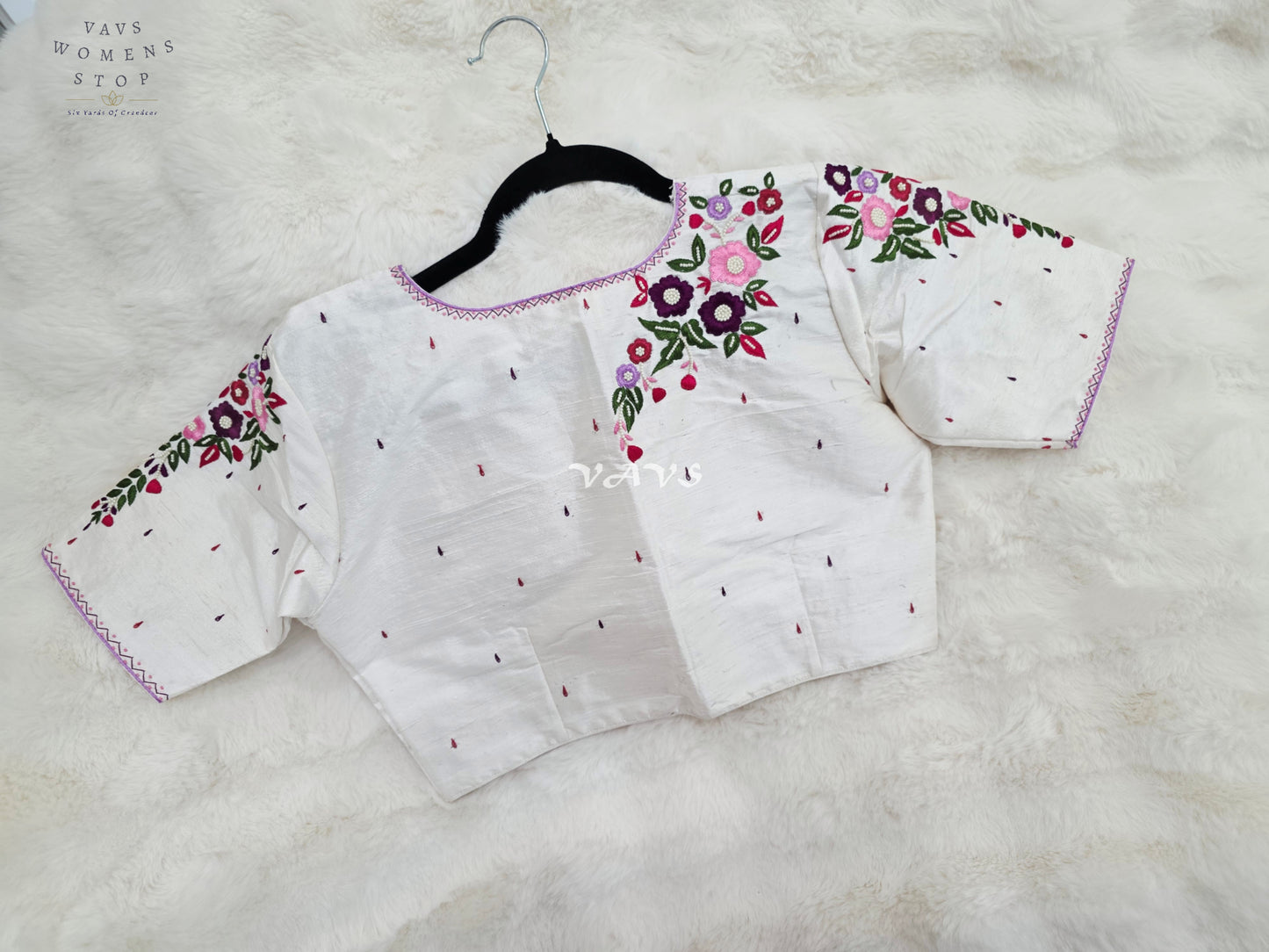 Pearl Ivory Hand Embroidered Floral Maggam Work Saree Blouse | Size 38-44