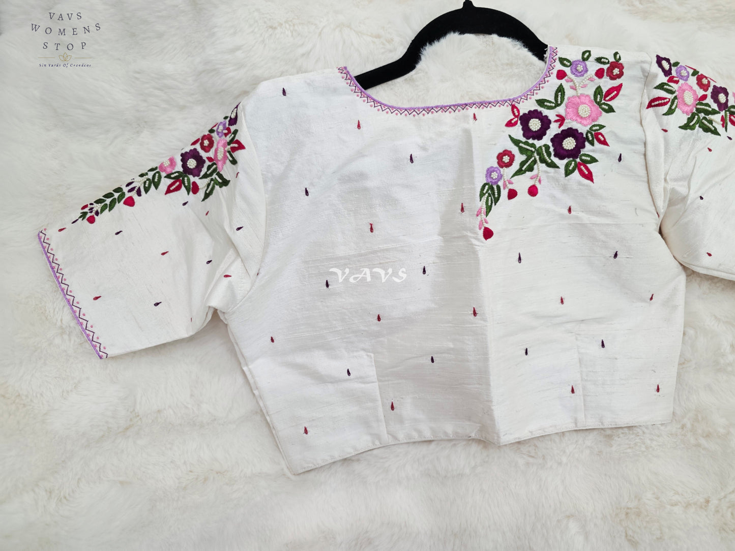 Pearl Ivory Hand Embroidered Floral Maggam Work Saree Blouse | Size 38-44