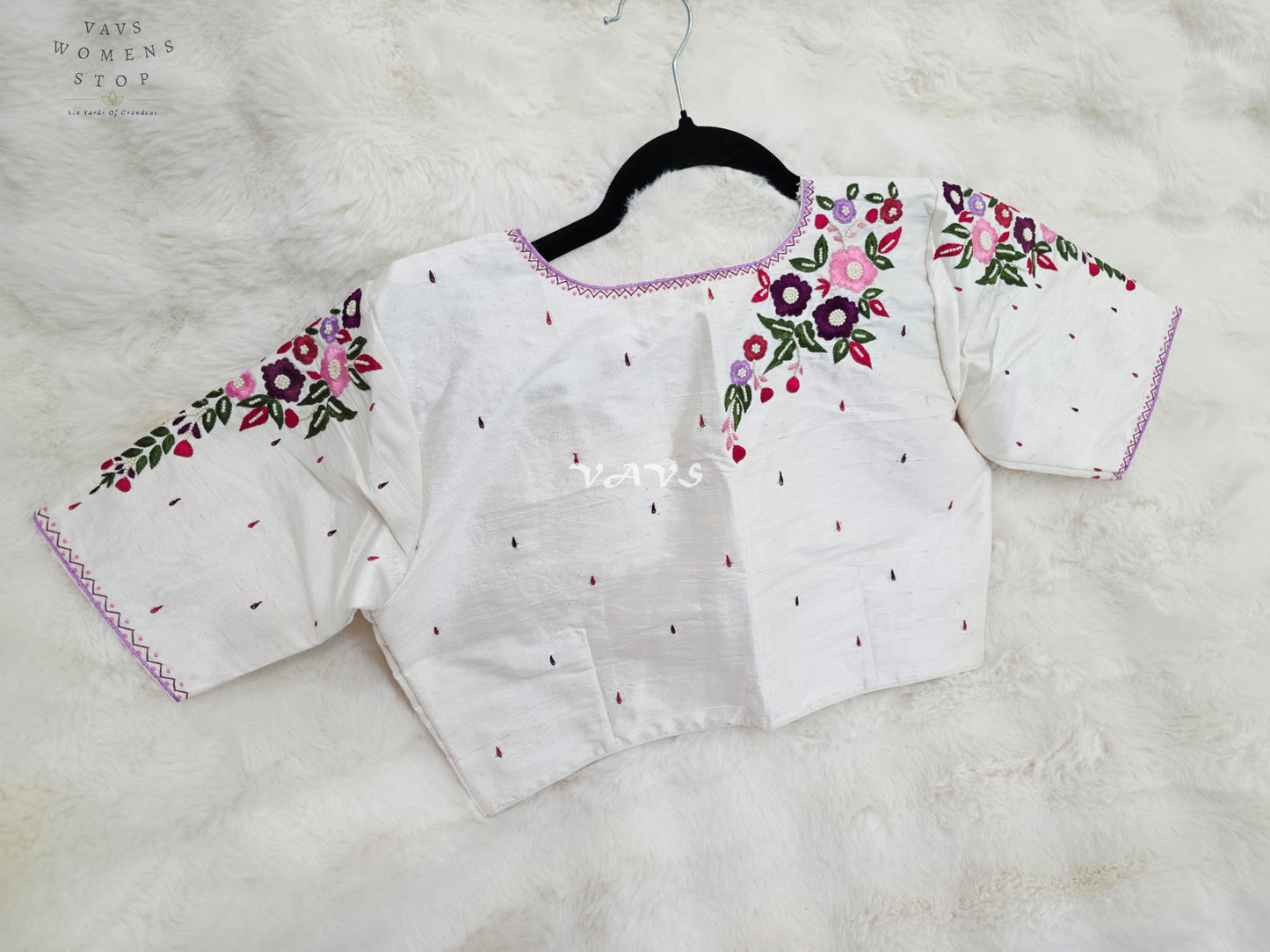 Pearl Ivory Hand Embroidered Floral Maggam Work Saree Blouse | Size 38-44
