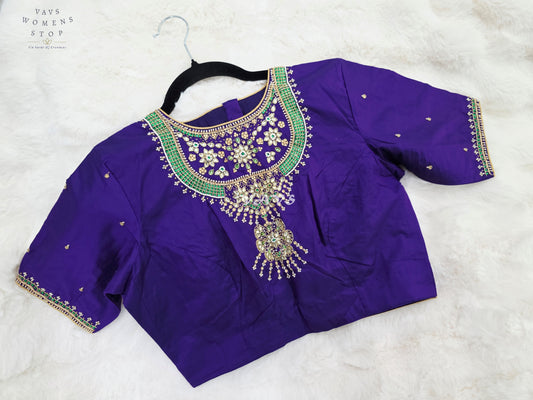 Royal Amethyst Pure Jasmine Silk Jewellery Maggam Work Blouse | 38-44