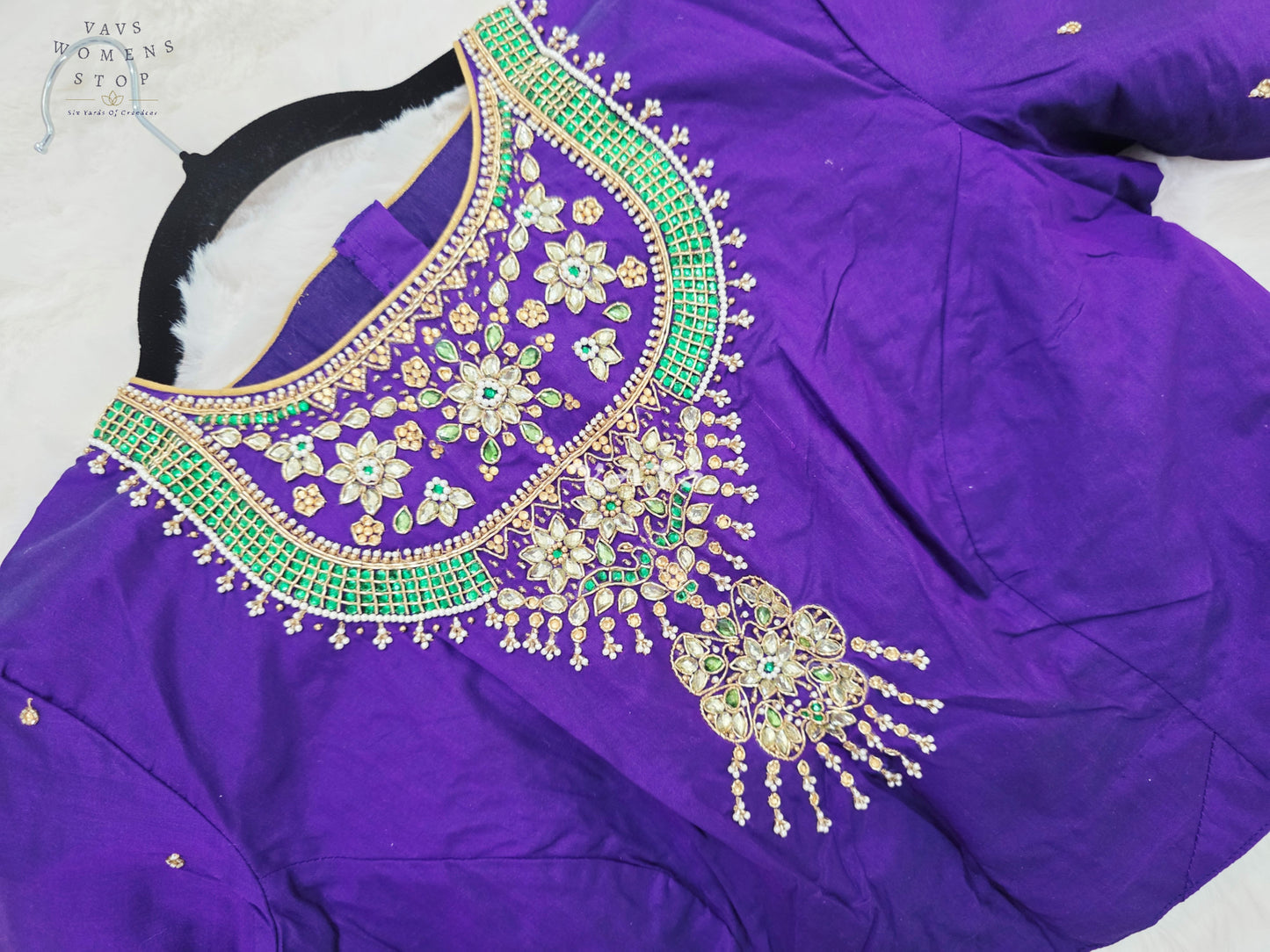 Royal Amethyst Pure Jasmine Silk Jewellery Maggam Work Blouse | 38-44