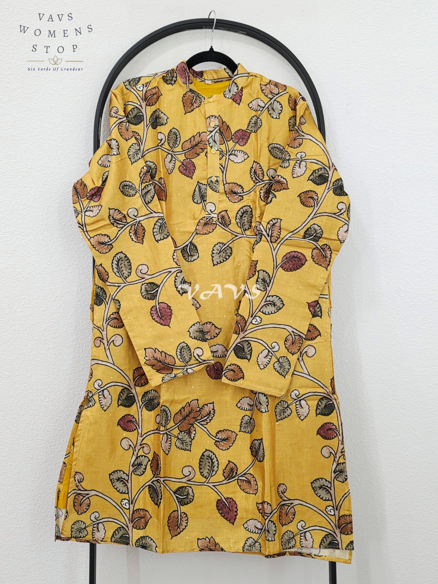 Royal Mustard Kalamkari Tussar Silk Men’s Tailored Kurta – Size Large