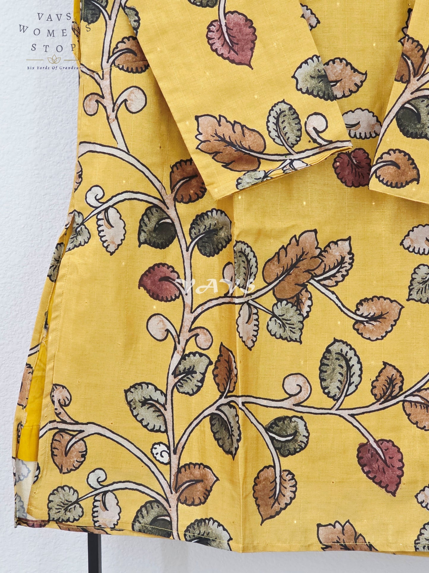 Royal Mustard Kalamkari Tussar Silk Men’s Tailored Kurta – Size Large