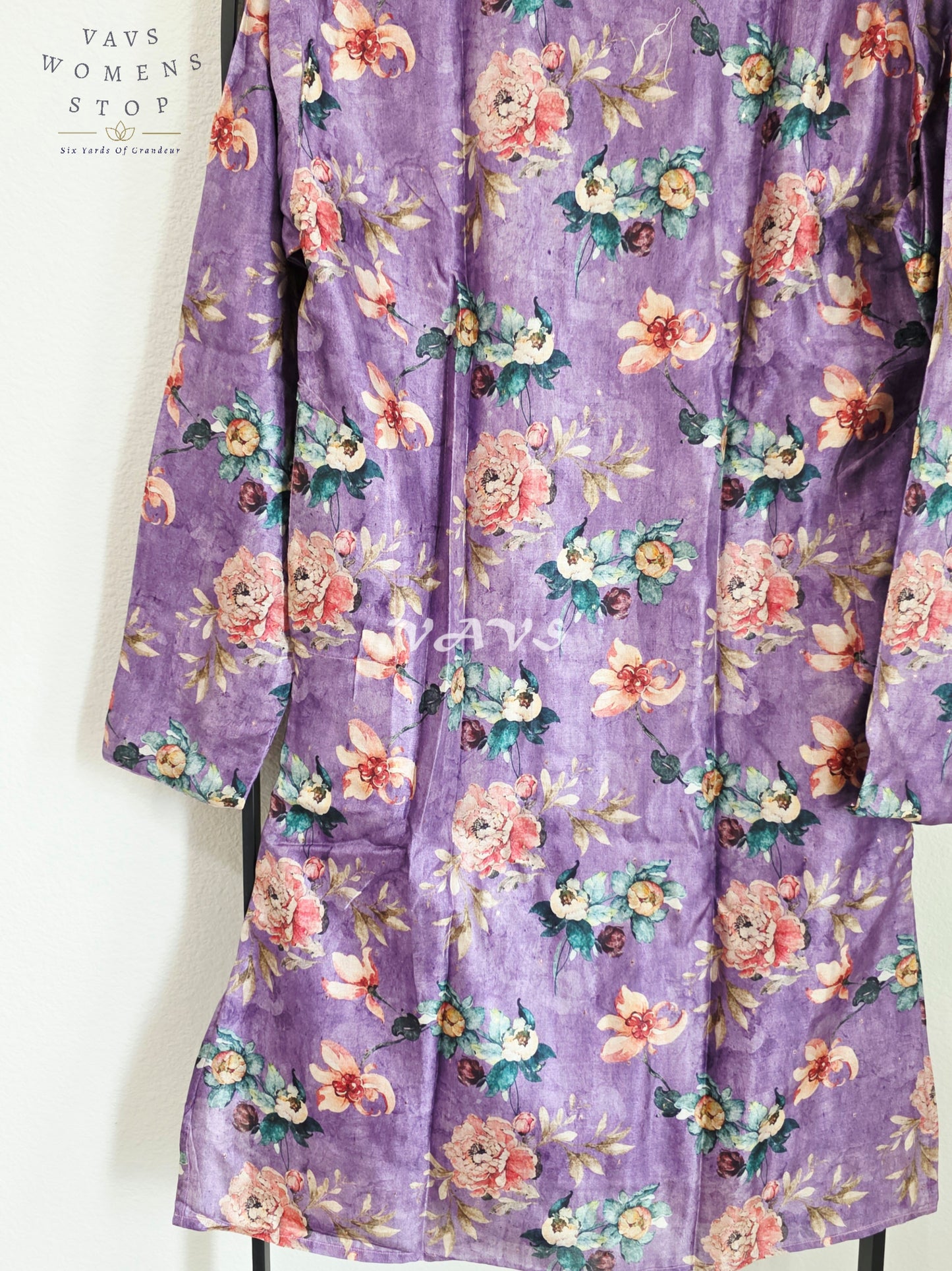 Royal Lavender Purple Soft Tussar Silk Floral Men’s Tailored Kurta – Size Medium