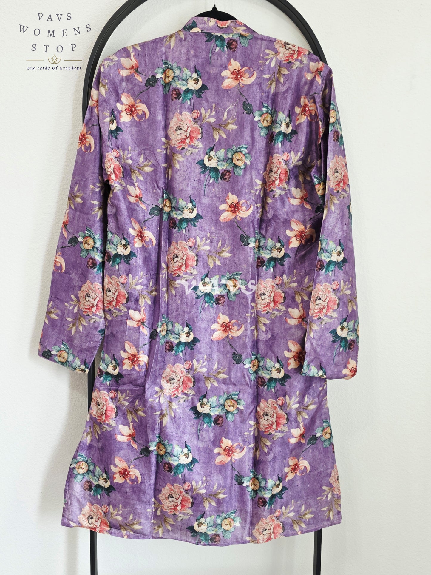 Royal Lavender Purple Soft Tussar Silk Floral Men’s Tailored Kurta – Size Medium