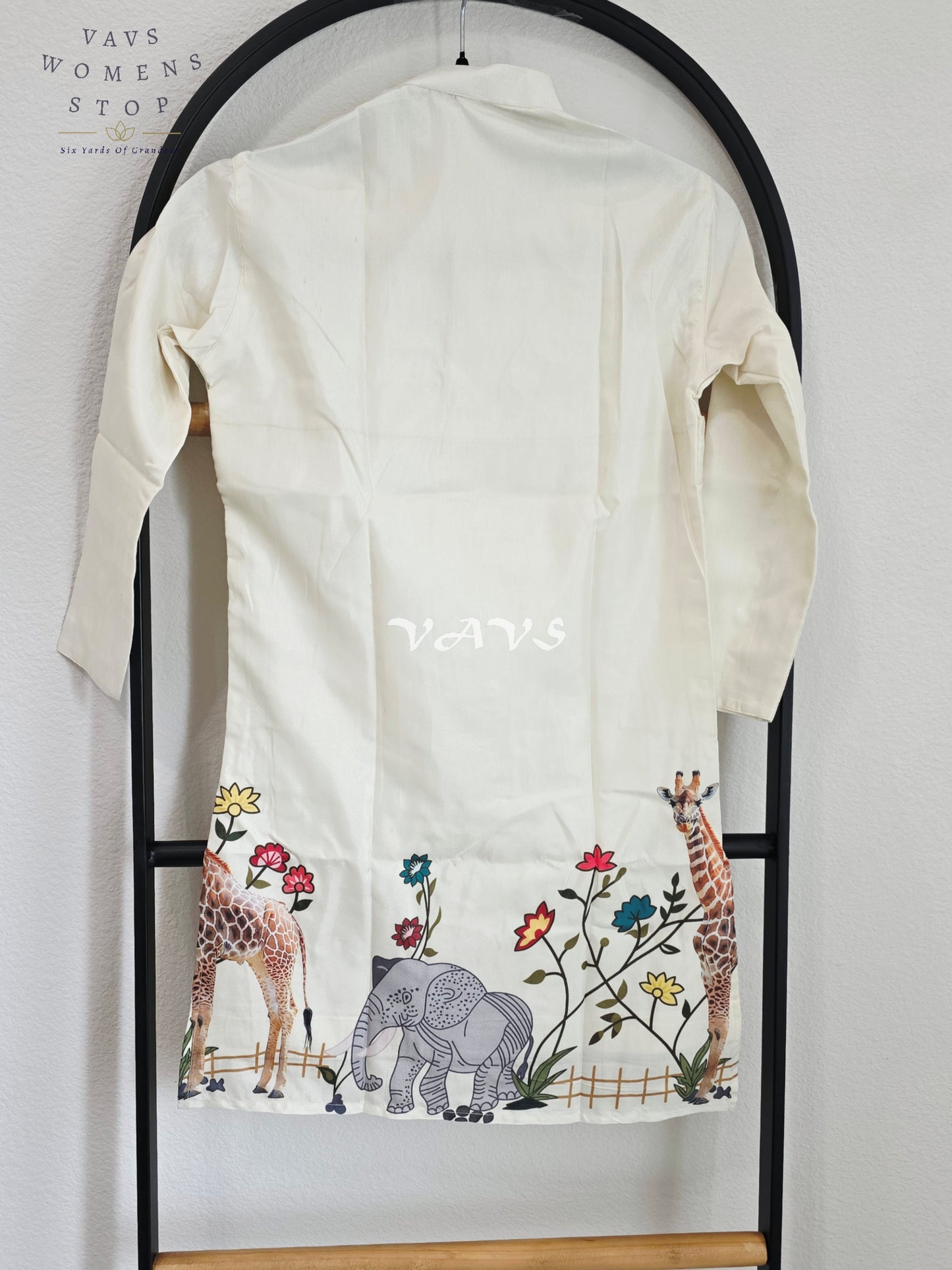 Royal Pearl Ivory Soft Tussar Silk Giraffe & Elephant Designer Boy’s Kurta – Age 10