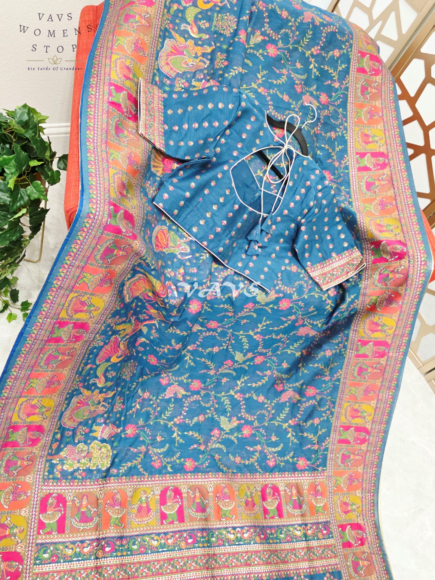 Royal Peacock Blue Pure Kani Silk Kashmiri Saree with Heritage Folk Art Pallu & Stitched Blouse Size 36-42