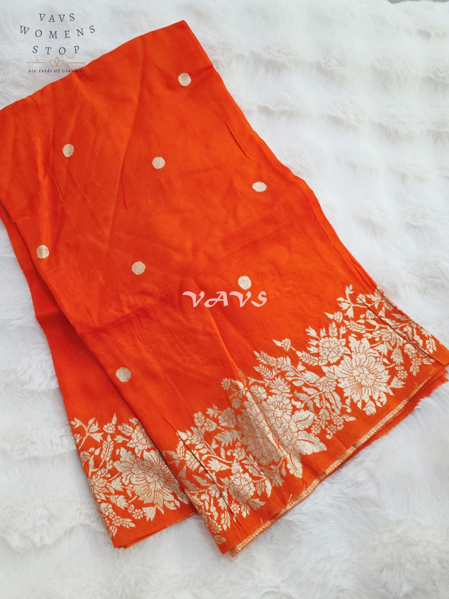 Radiant Vermilion Orange Munga Benarasi Silk Floral Zari Dupatta